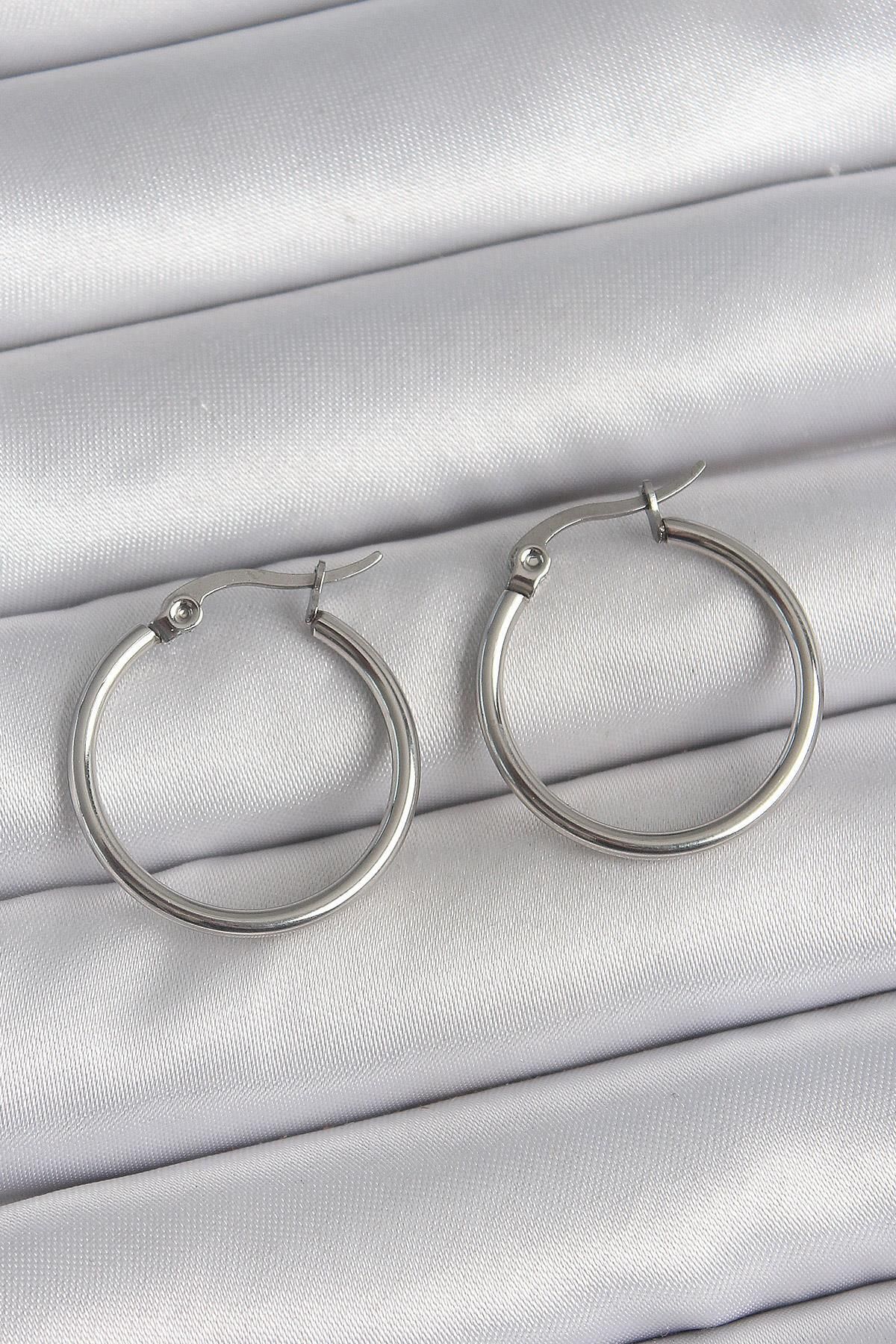 prativas 316 Çelik Gümüş Renk 22 mm Halka Model Kadın Küpe