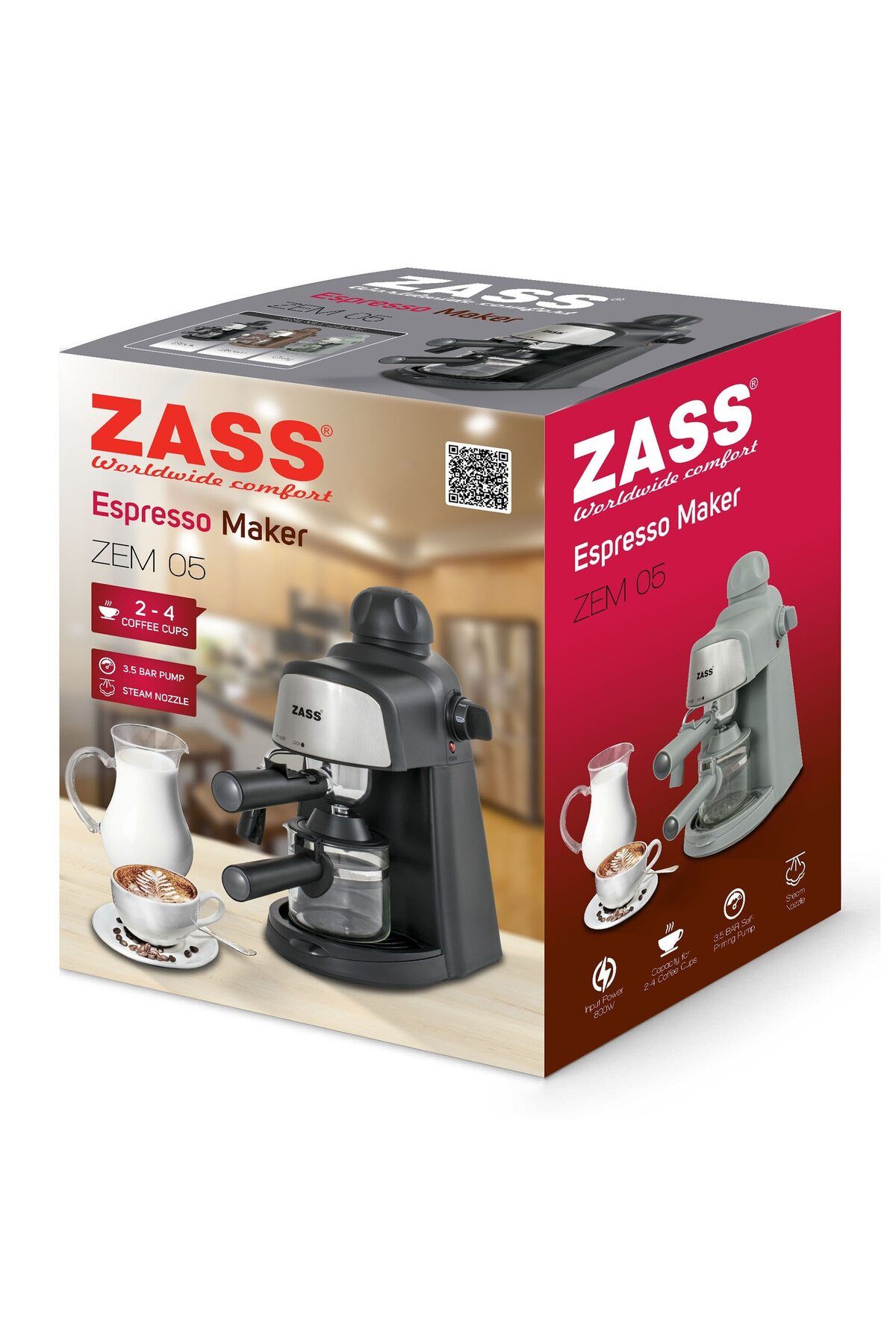 Zass-Manual Espresso Machine Zem 05, 800w, Cappuccino Device, Black 6