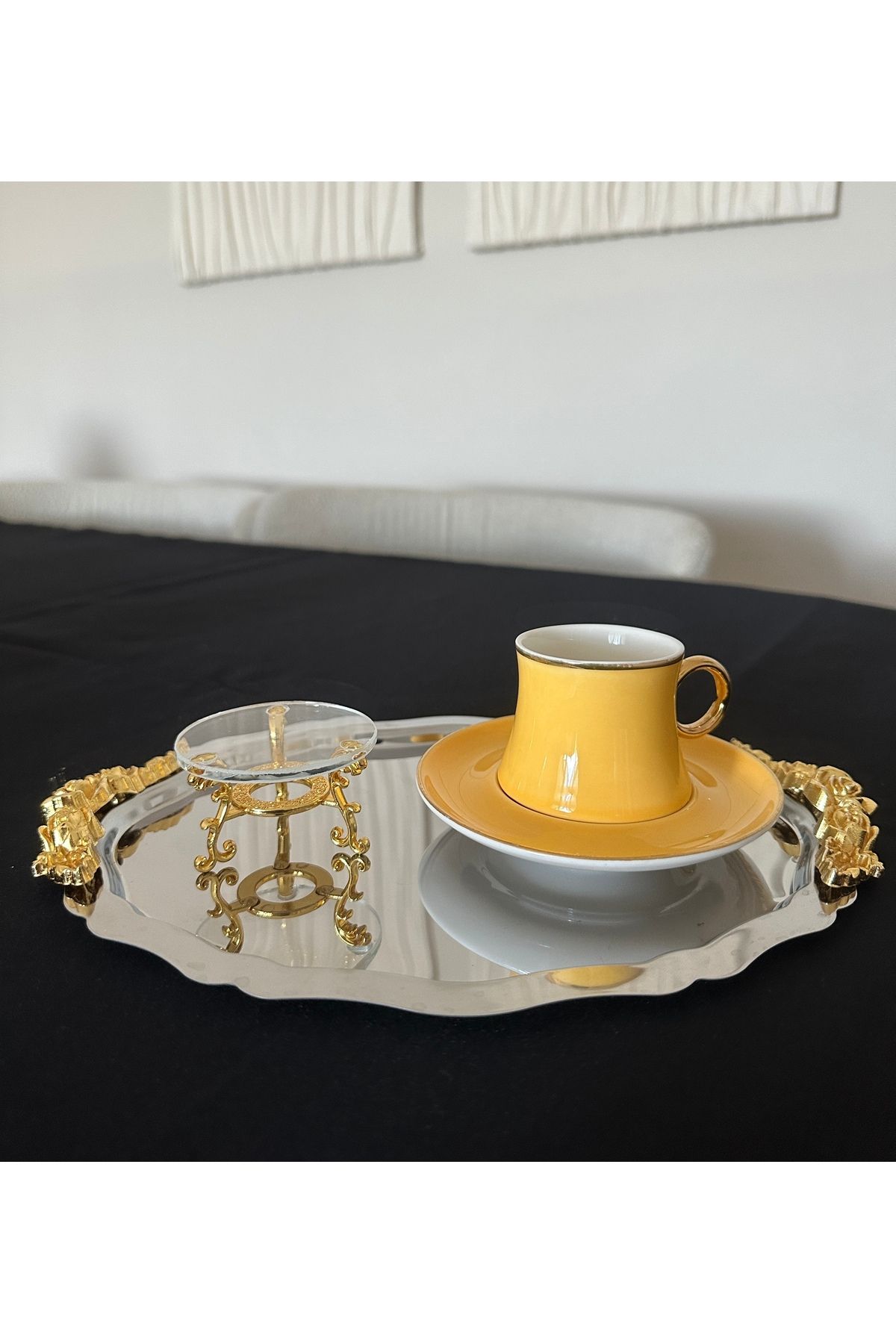 Melinda home PASLANMAZ OVAL GOLD KULPLU SERVİS SUNUM TEPSİSİ VE GOLD SUNUMLUK LOKUMLUK