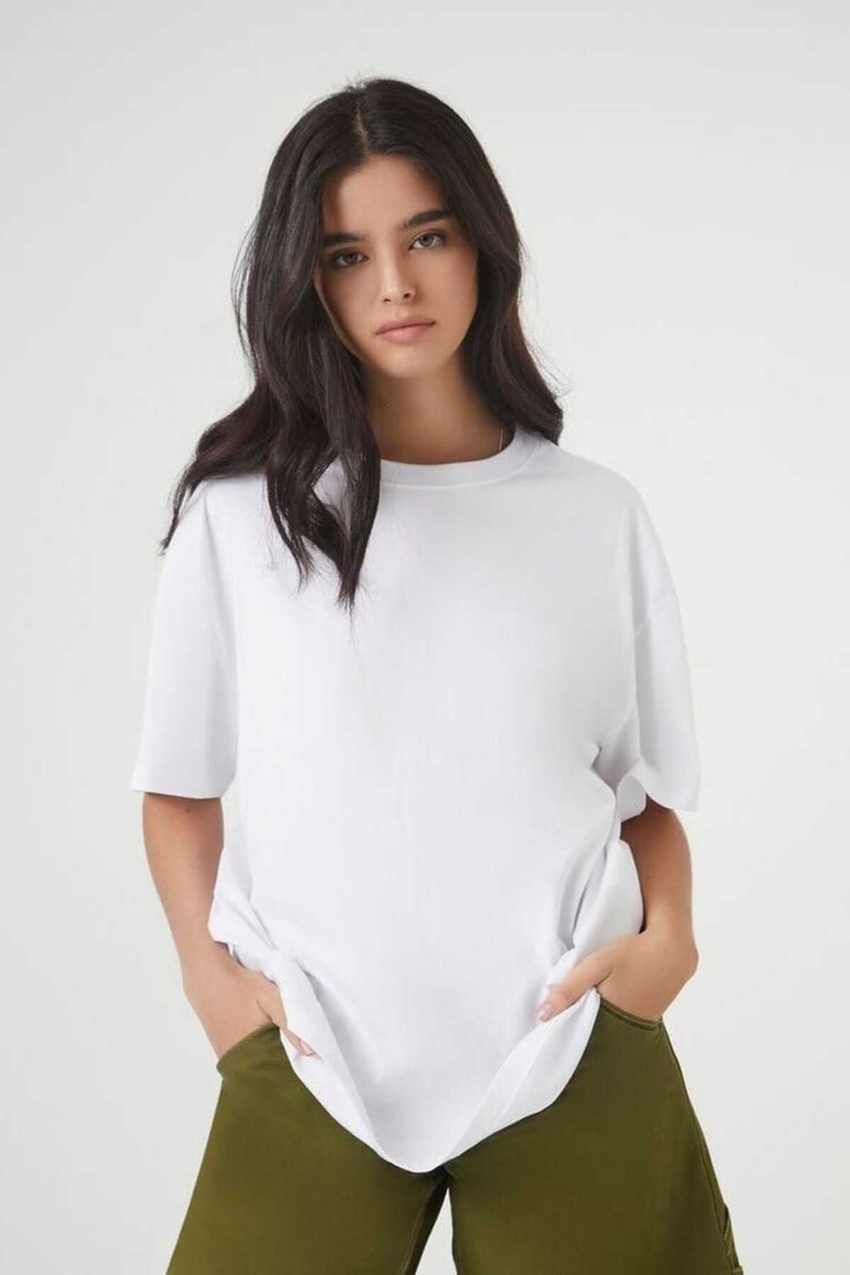 ModaDeniz Gri Oversize Basic Pamuklu Rahat kesim T-shirt