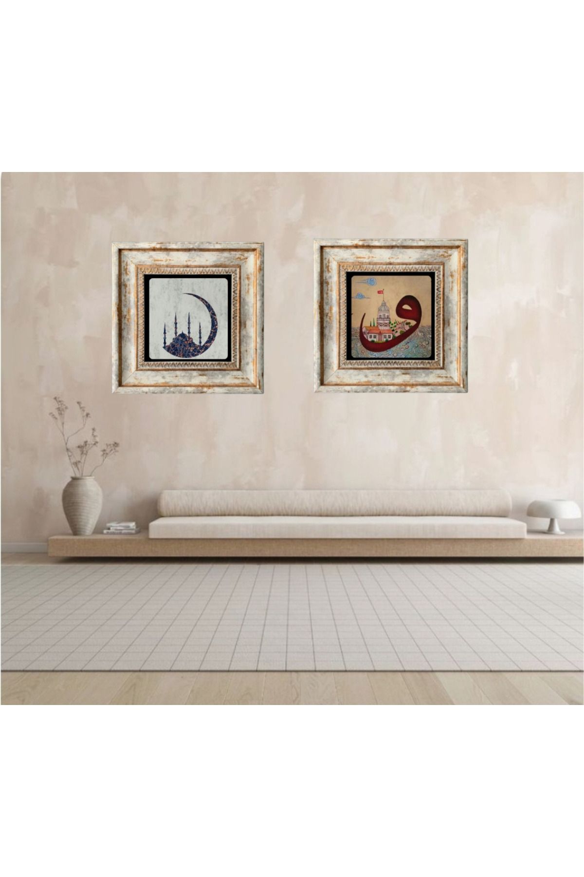 STONEVİVEART İstanbul ve Hat Sanatı Doğal Taş Tablo 20x20Cm Duvar Dekoru 2 Adet