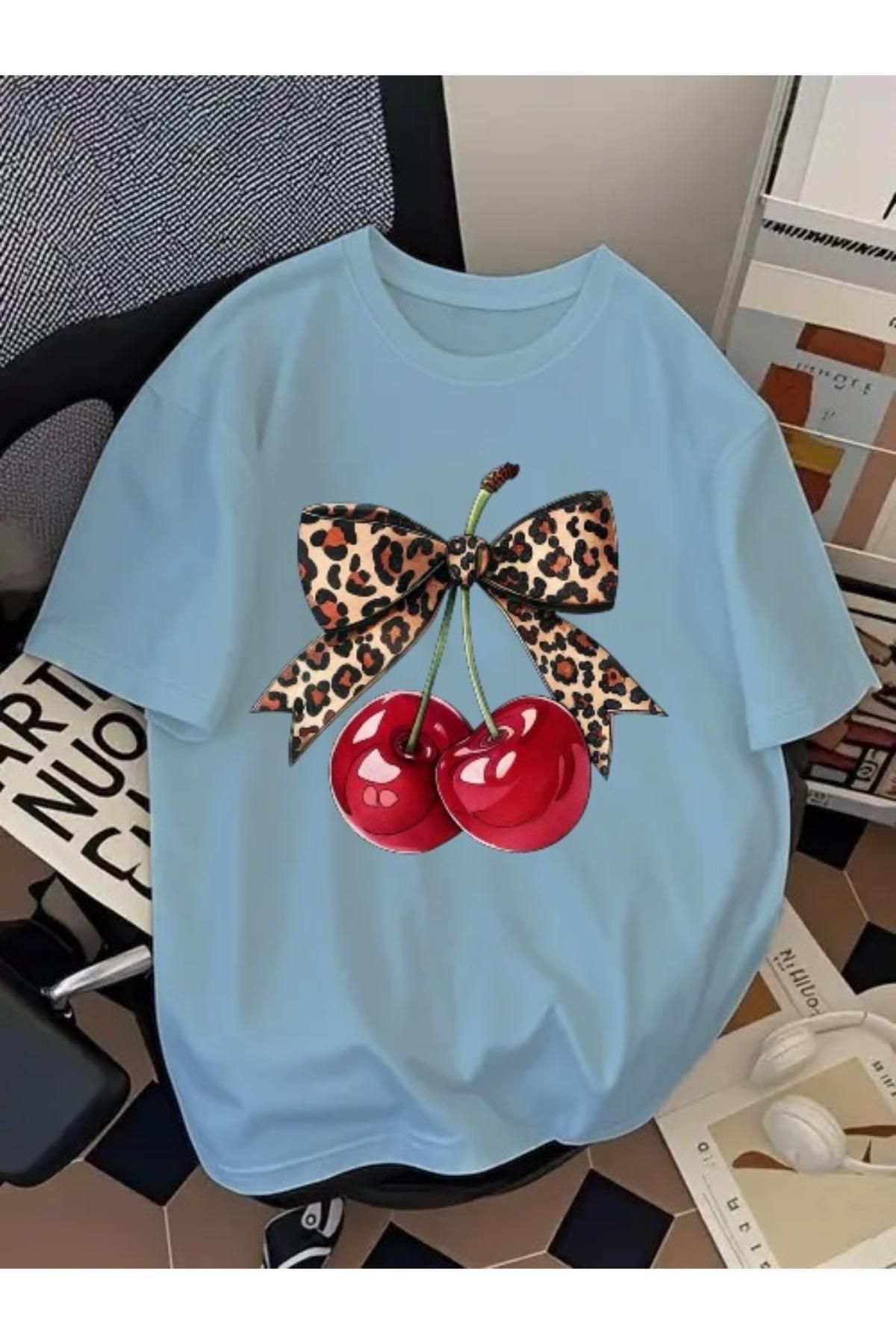 EQİ Cherry Baskılı Oversize T-Shirt