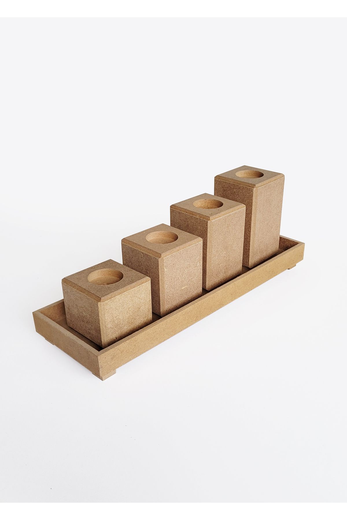 Ahşap Ham Mdf, Boyanabilir, Standlı 4'lü Mumluk