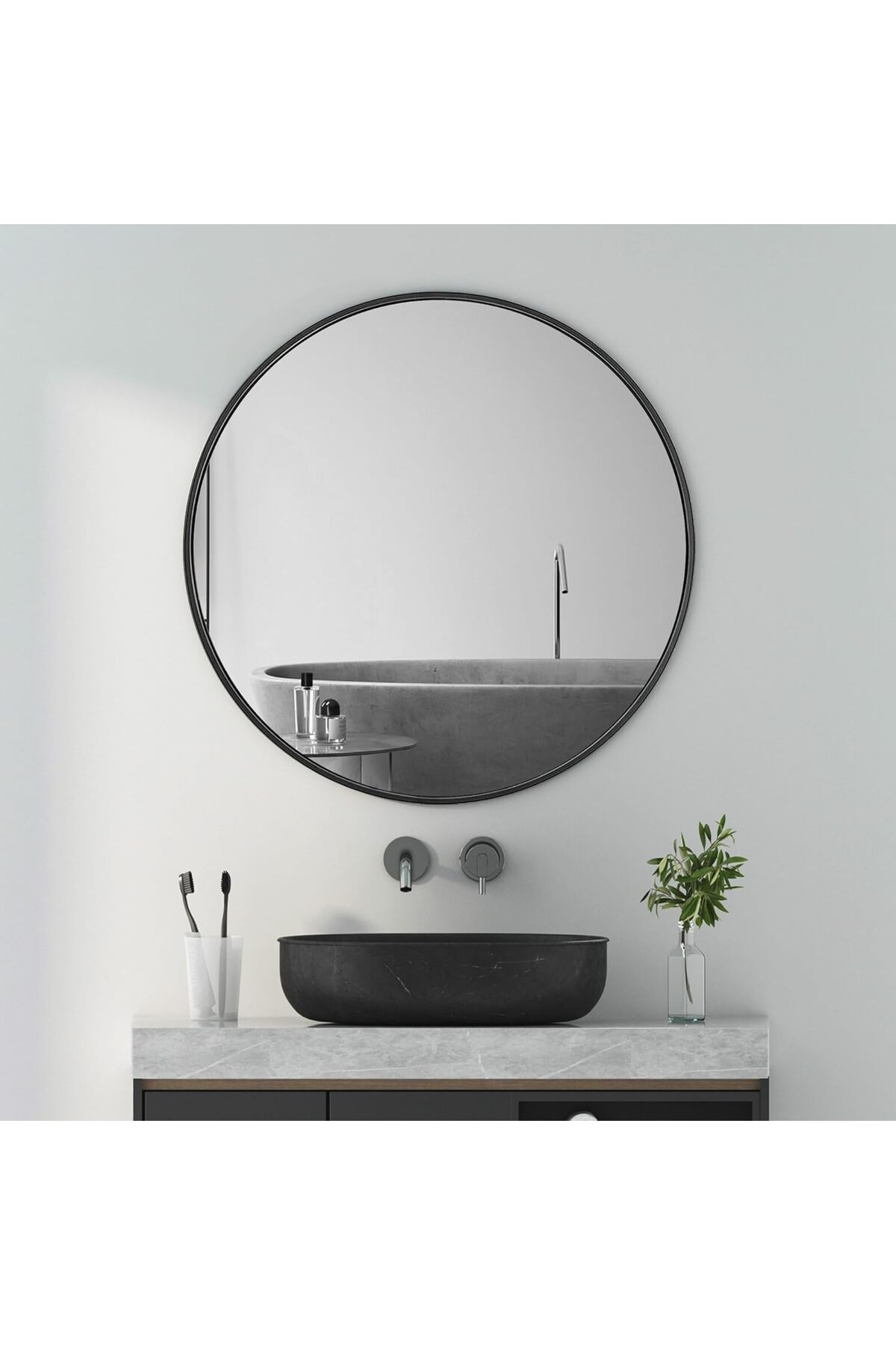 🎁 مرآة دائرية سوداء باطار معدني مقاس 100 سم / 39 انش و 50 سم / 20 انش مرايا جدارية لغرفة المعيشة 🪞