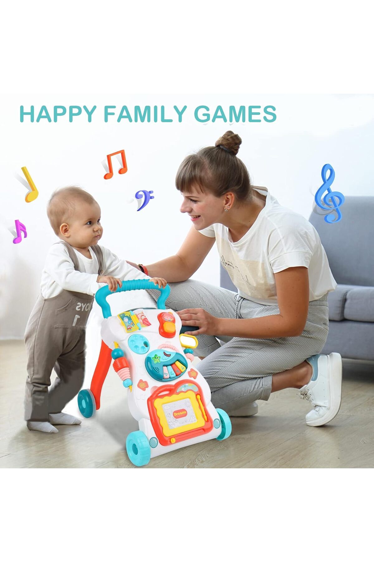 مشاية أطفال تعليمية 3 في 1 مع لوحة رسم، وضعية الجلوس والوقوف للأطفال