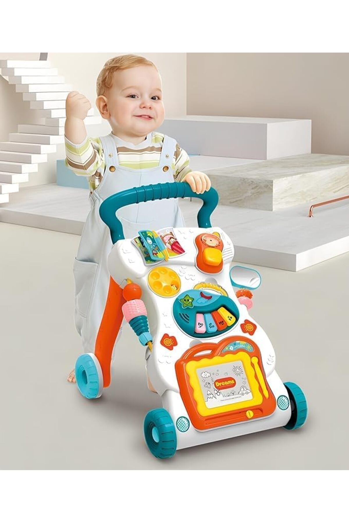 مشاية أطفال تعليمية 3 في 1 مع لوحة رسم، وضعية الجلوس والوقوف للأطفال