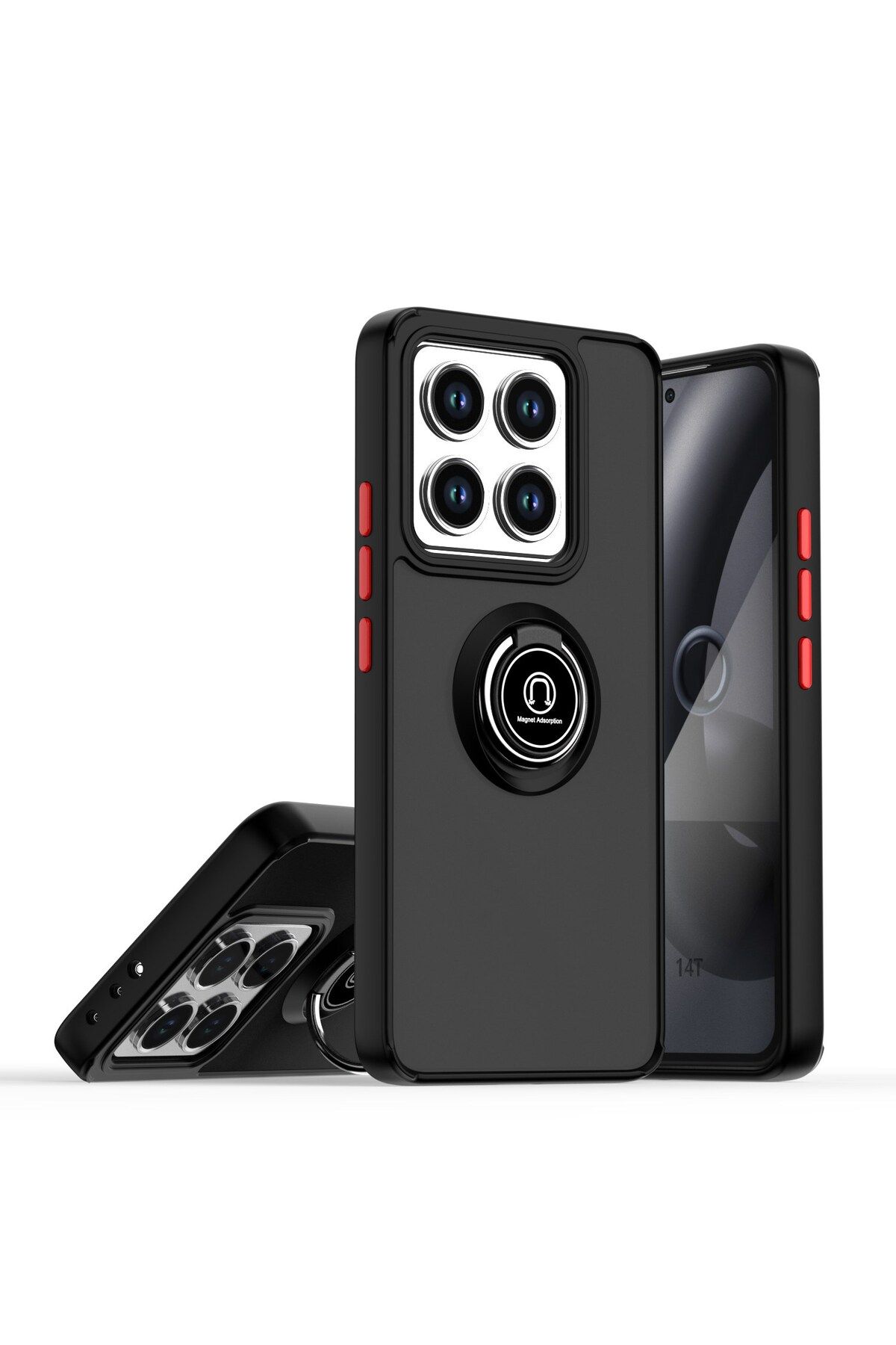 Posso Xiaomi Mi 14T & Mi 14T Pro Uyumlu Kılıf Arkası Sert Pc Buzlu Tasarım 360' Yüzük Standlı Silikon Case