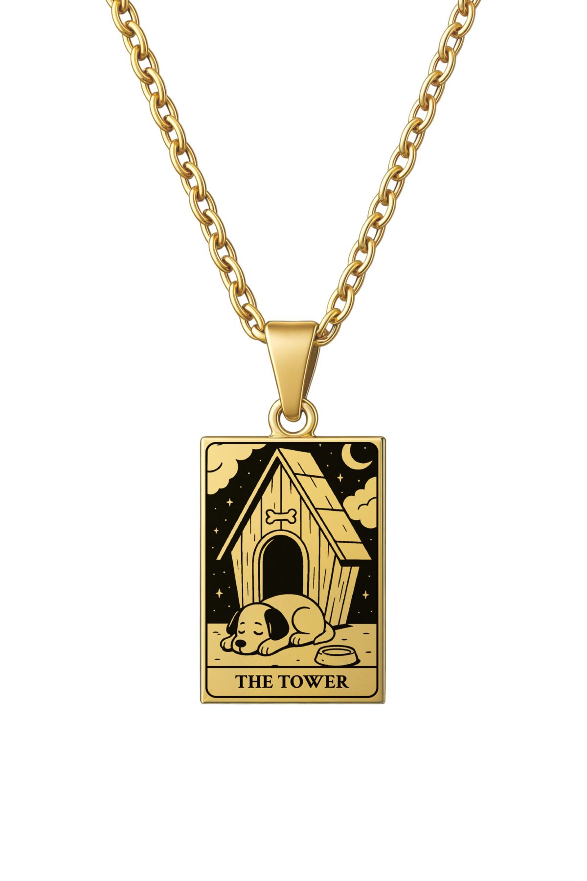 ArtinArt The Tower - Kule Köpek Tarot Kart | 316L Çelik Kolye