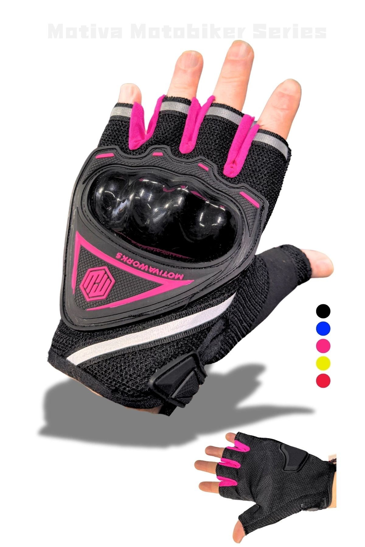 Motiva Works Pembe Kısa Yarım Parmak Kadın Motosiklet Eldiveni MW120P