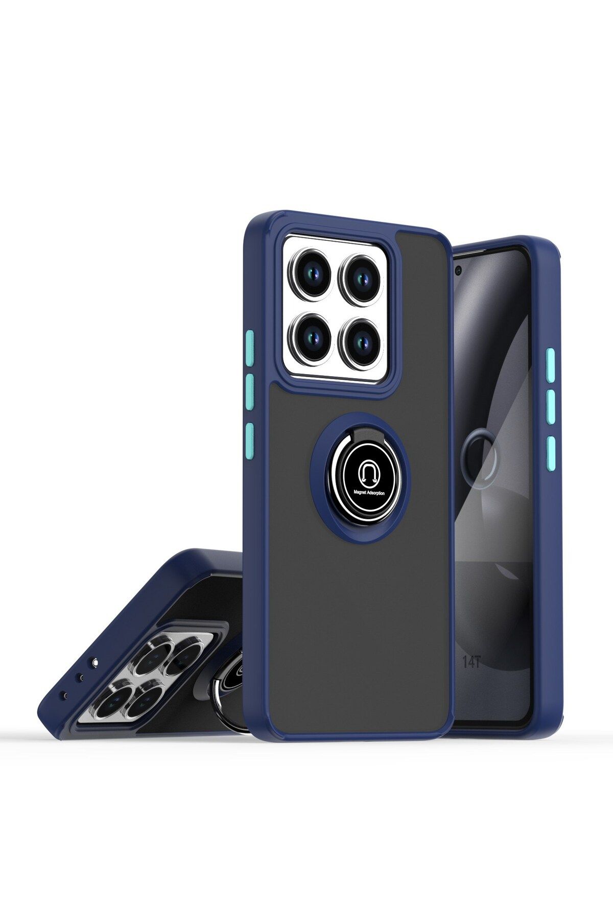 Posso Xiaomi Mi 14T & Mi 14T Pro Uyumlu Kılıf Arkası Sert Pc Buzlu Tasarım 360' Yüzük Standlı Silikon Case