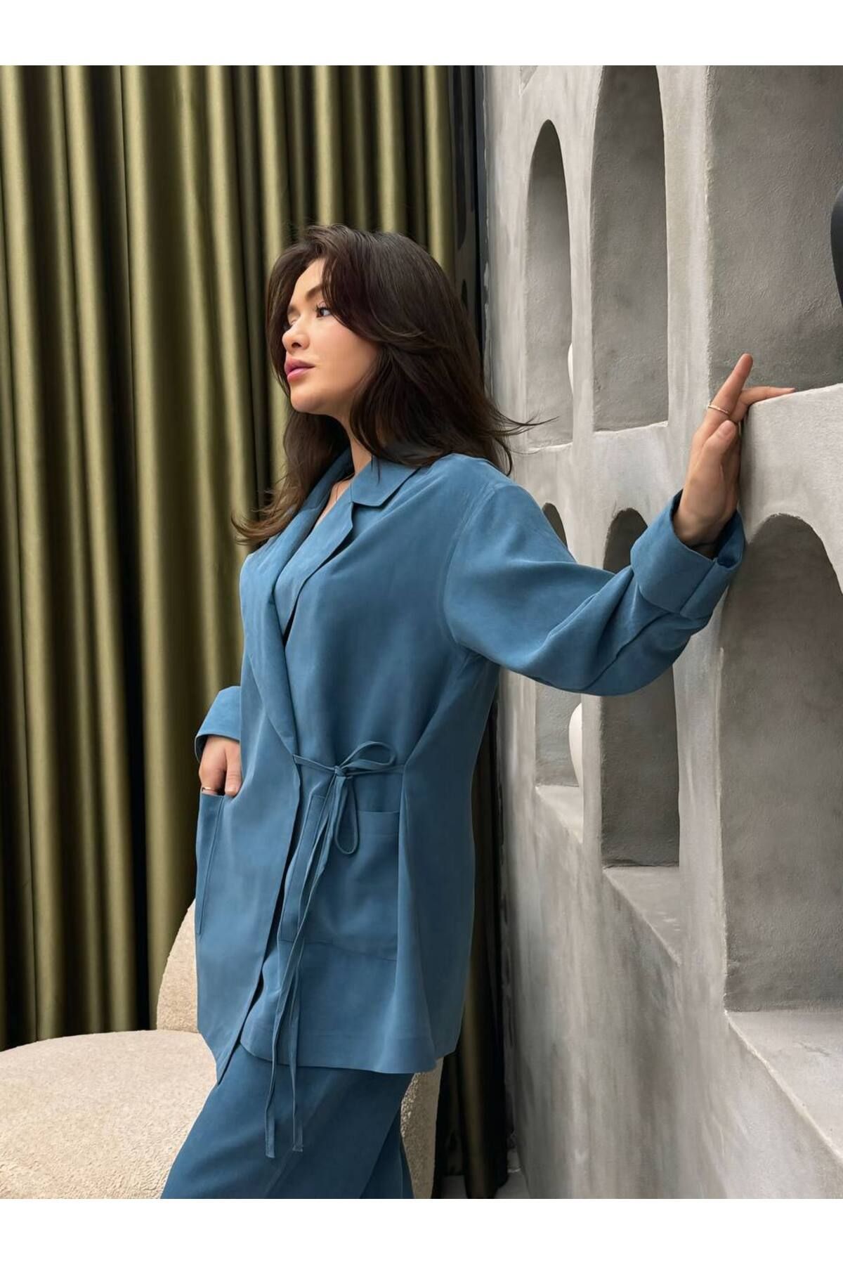 BisuModa Tecel Kumaş Kimono Pantolon Takım