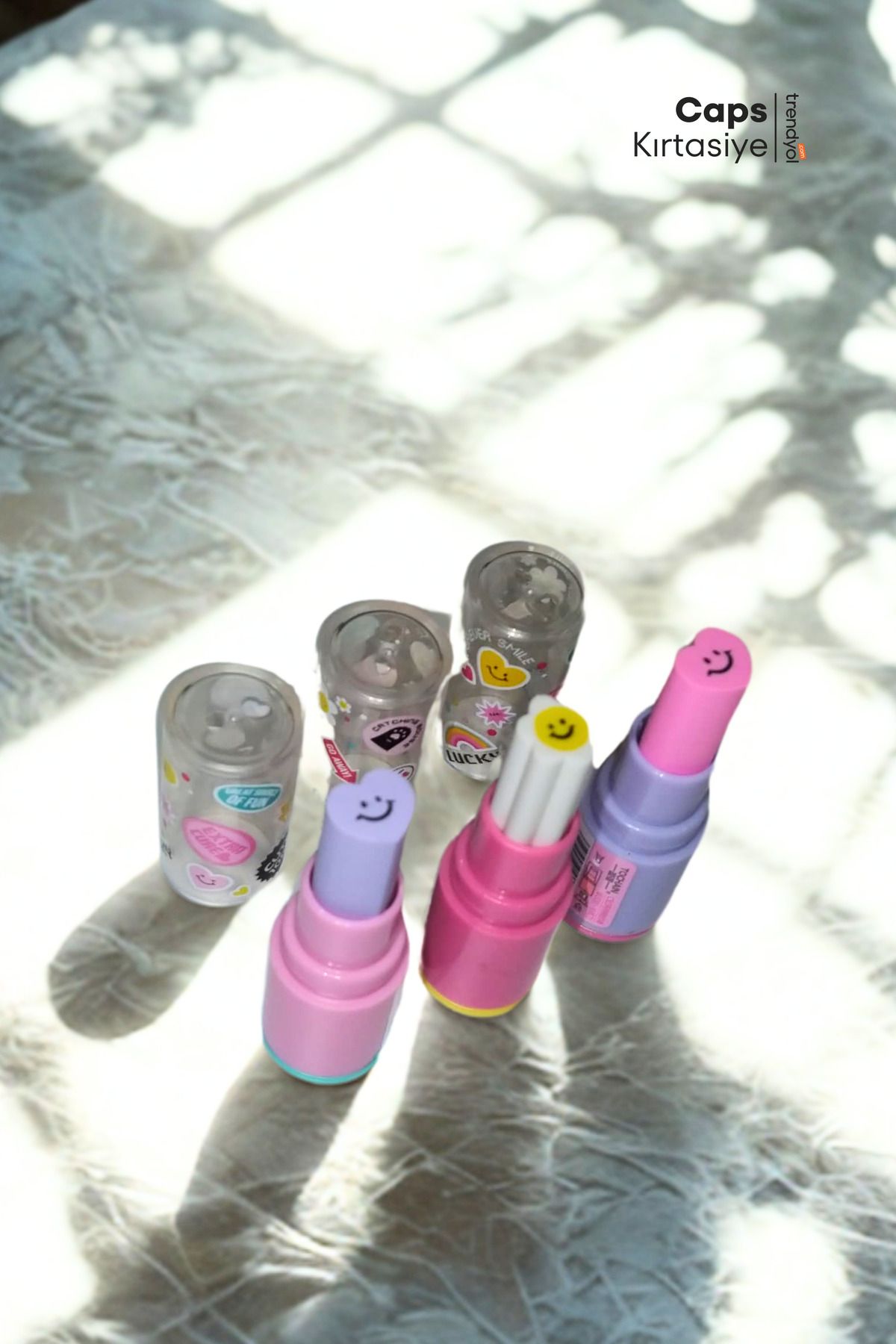 caps office-3Pcs Lipstick Shaped Eraser and Pencil Sharpener Set – Cute Design, Practical Use 3