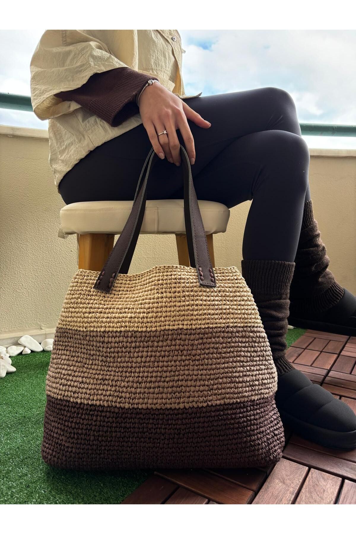 Renkat Handmade Büyük Hasır Örme Çanta
