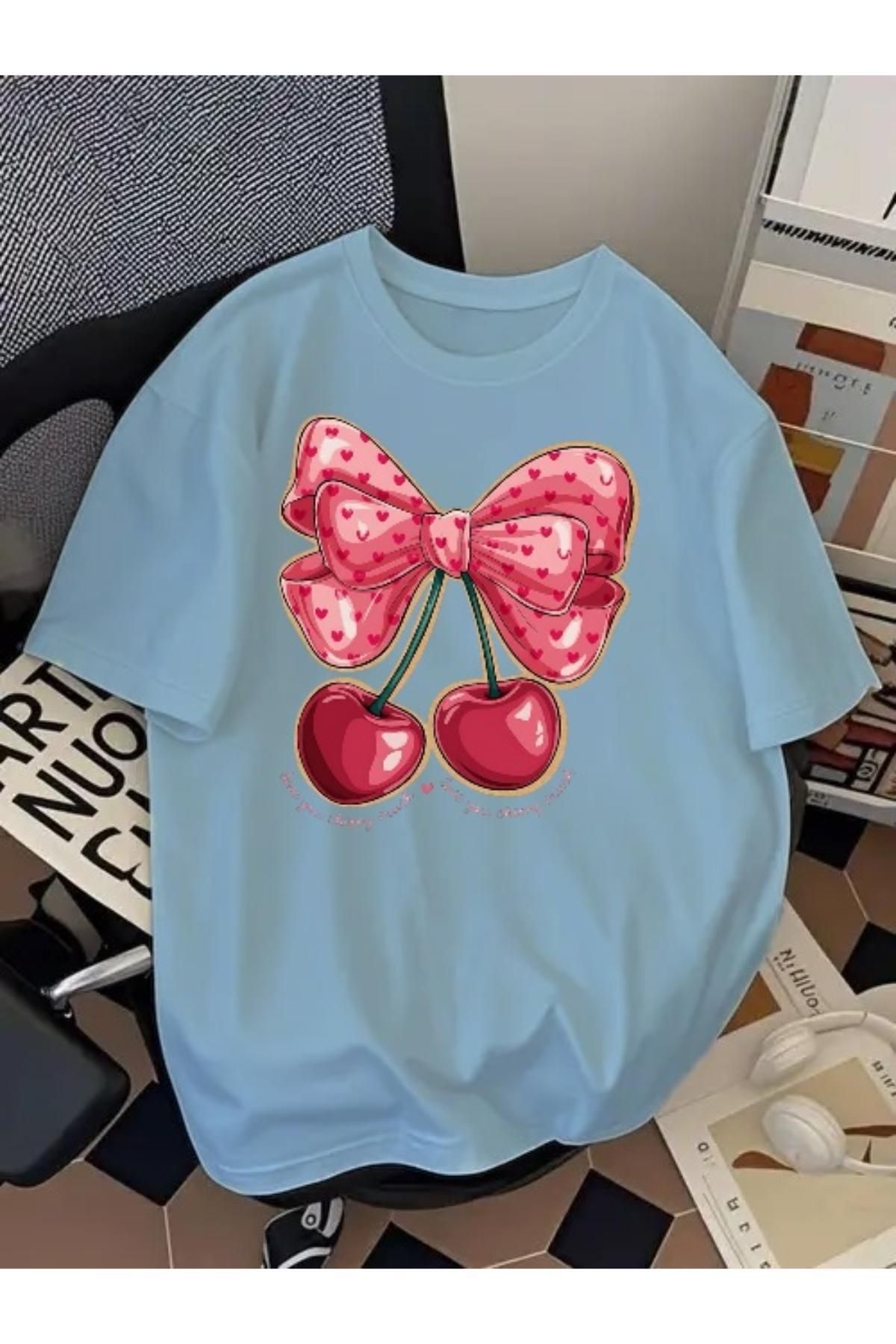 EQİ Cherry Baskılı Oversize T-Shirt