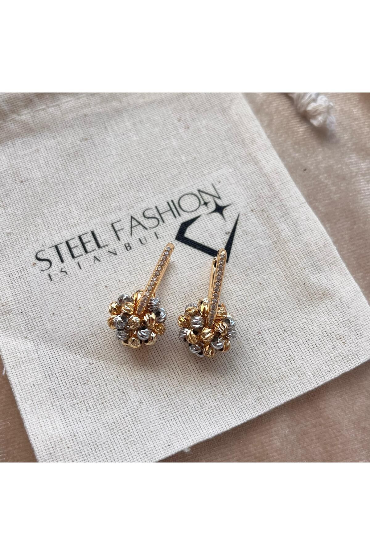 Steel Fashion İstanbul Gold-Silver Top Küpe