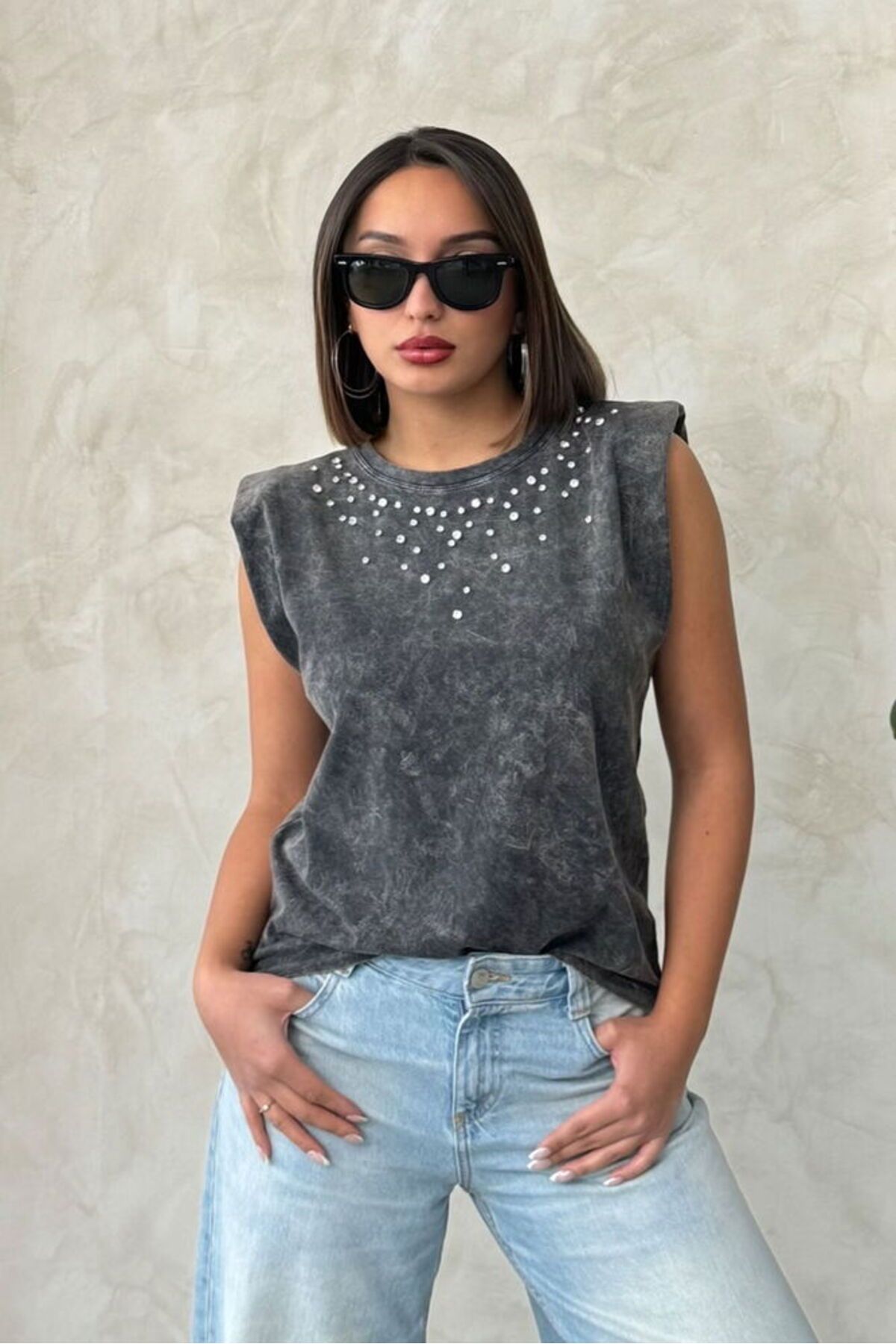 SHOP MY TAŞ DETAYLI YIKAMALI BLUZ