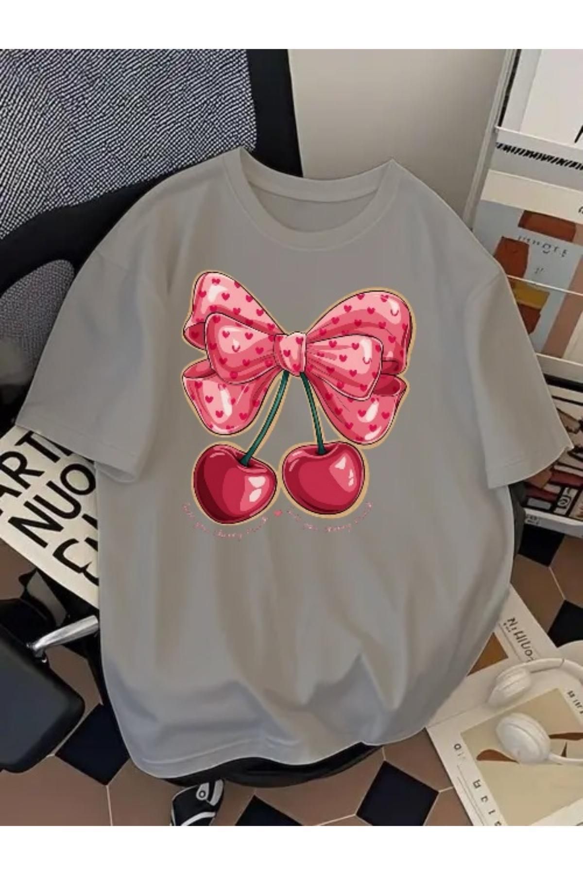 EQİ Cherry Baskılı Oversize T-Shirt