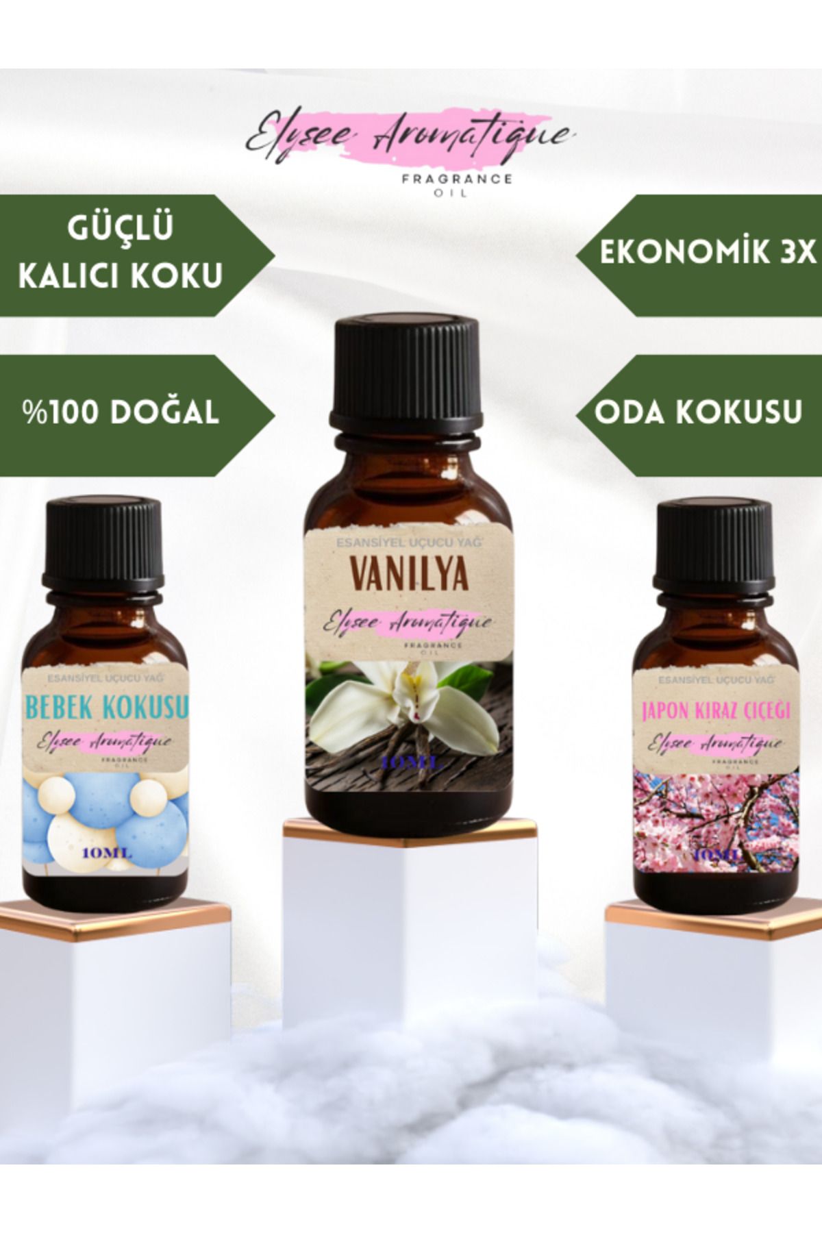 Elysee Aromatique 3'lü Set Esansiyel Uçucu Koku Yağı Difüzör Esansı Buhurdanlık Yağı Aromaterapi Yağı