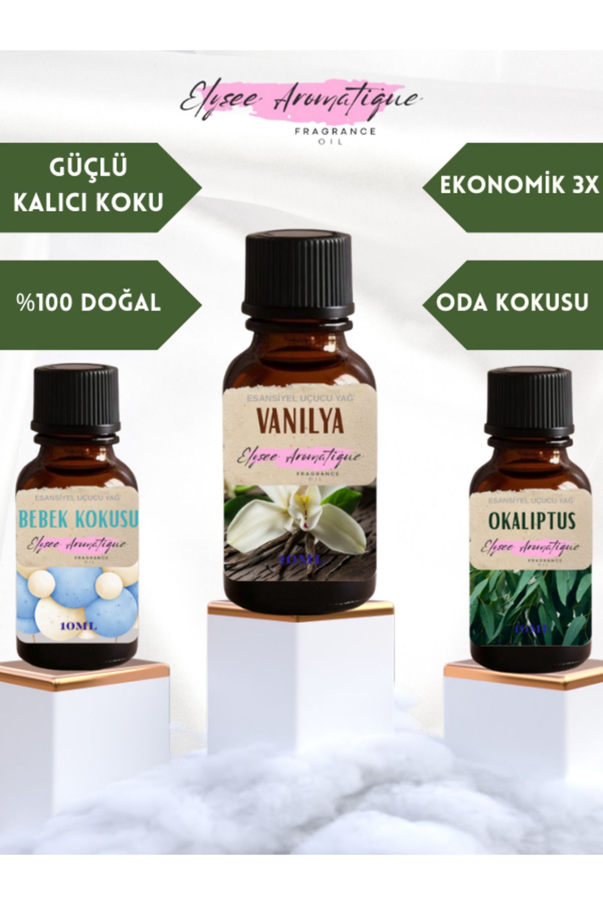 Elysee Aromatique 3'lü Set Esansiyel Uçucu Koku Yağı Difüzör Esansı Buhurdanlık Yağı Aromaterapi Yağı