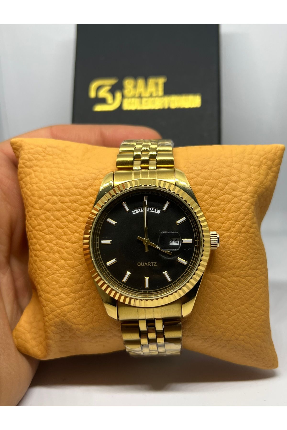 RENGARENK Altın Renkli Takvimli Unisex Kol Saati - Quartz Mekanizma, Metal Kordon, Şık Tasarım