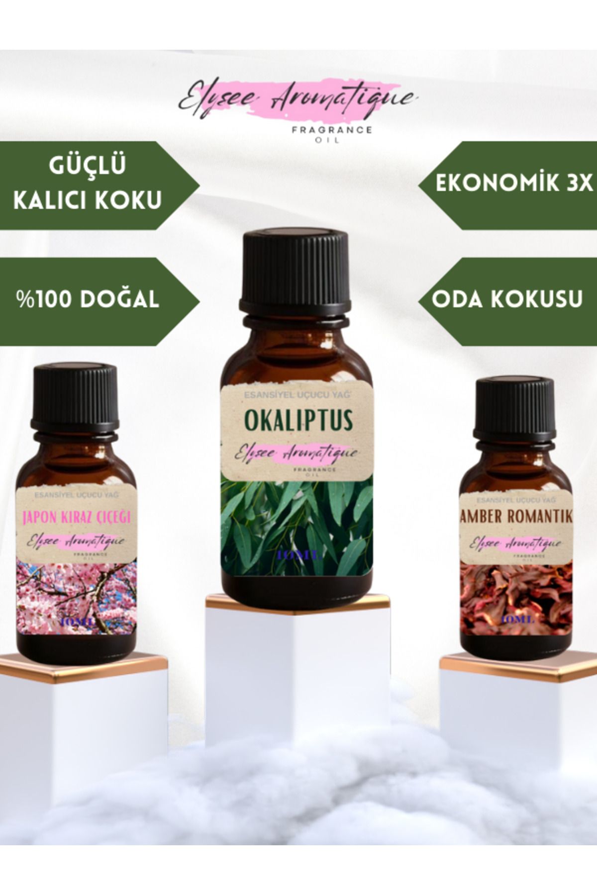 Elysee Aromatique 3'lü Set Esansiyel Uçucu Koku Yağı Difüzör Esansı Buhurdanlık Yağı Aromaterapi Yağı