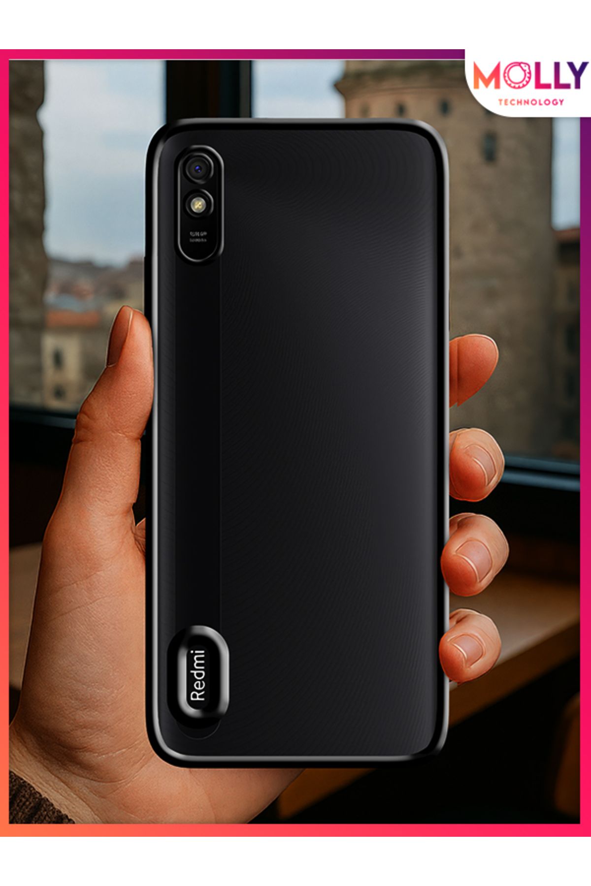Molly Xiaomi Redmi 9A İçin Kenarları Siyah Lens Koruyuculu Lou Lazer Şeffaf Silikon Kılıf
