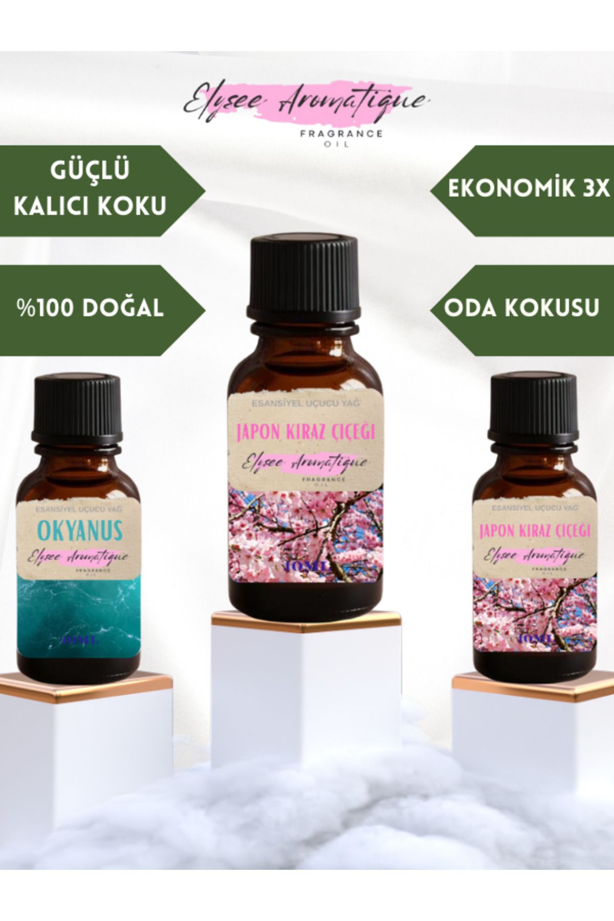 Elysee Aromatique 3'lü Set Esansiyel Uçucu Koku Yağı Difüzör Esansı Buhurdanlık Yağı Aromaterapi Yağı