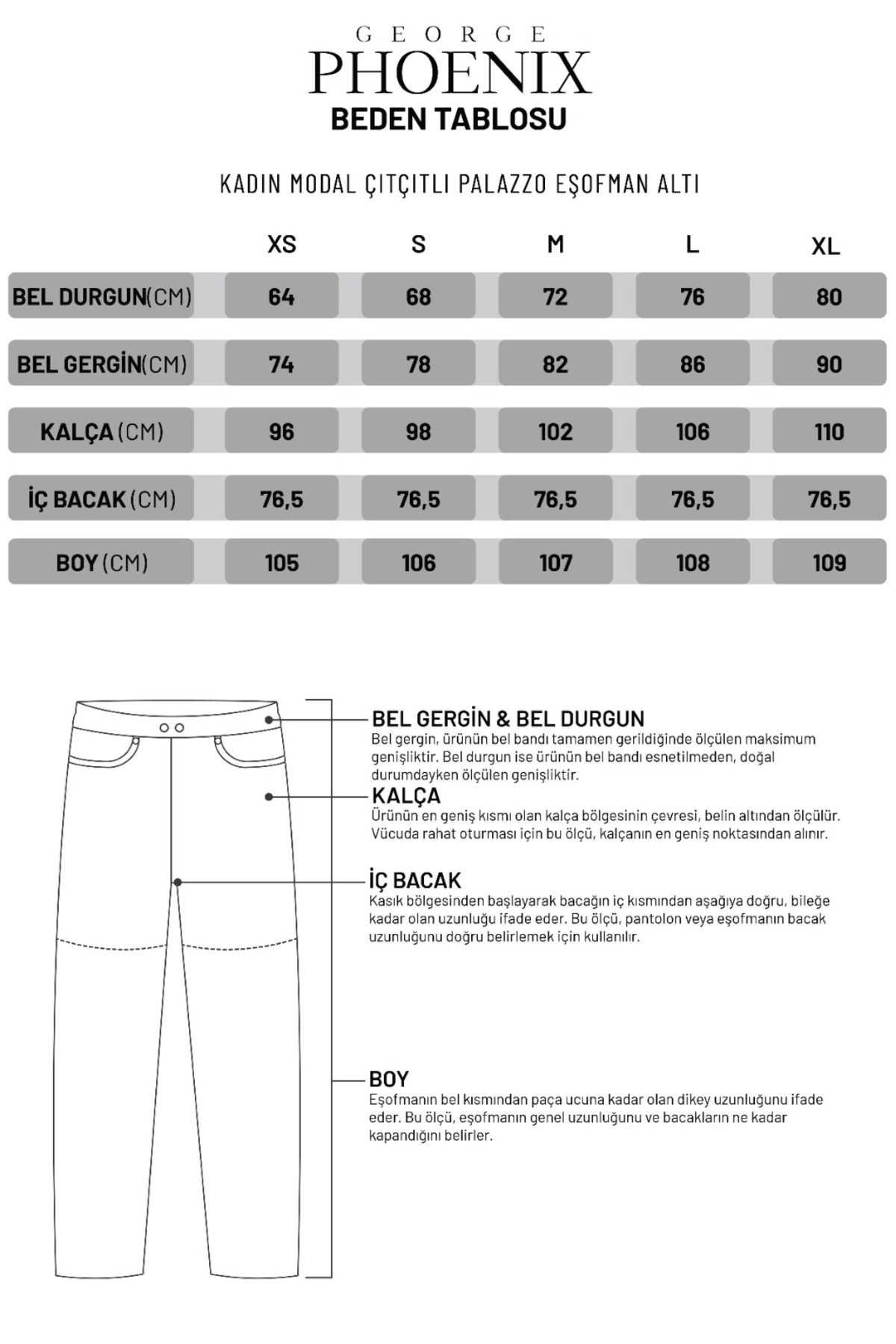 George Phoenix  Soft Touch - Gri Yüksek Bel Modal Kumaşlı Çıtçıtlı Kadın Palazzo Bol Paç - Görsel 9