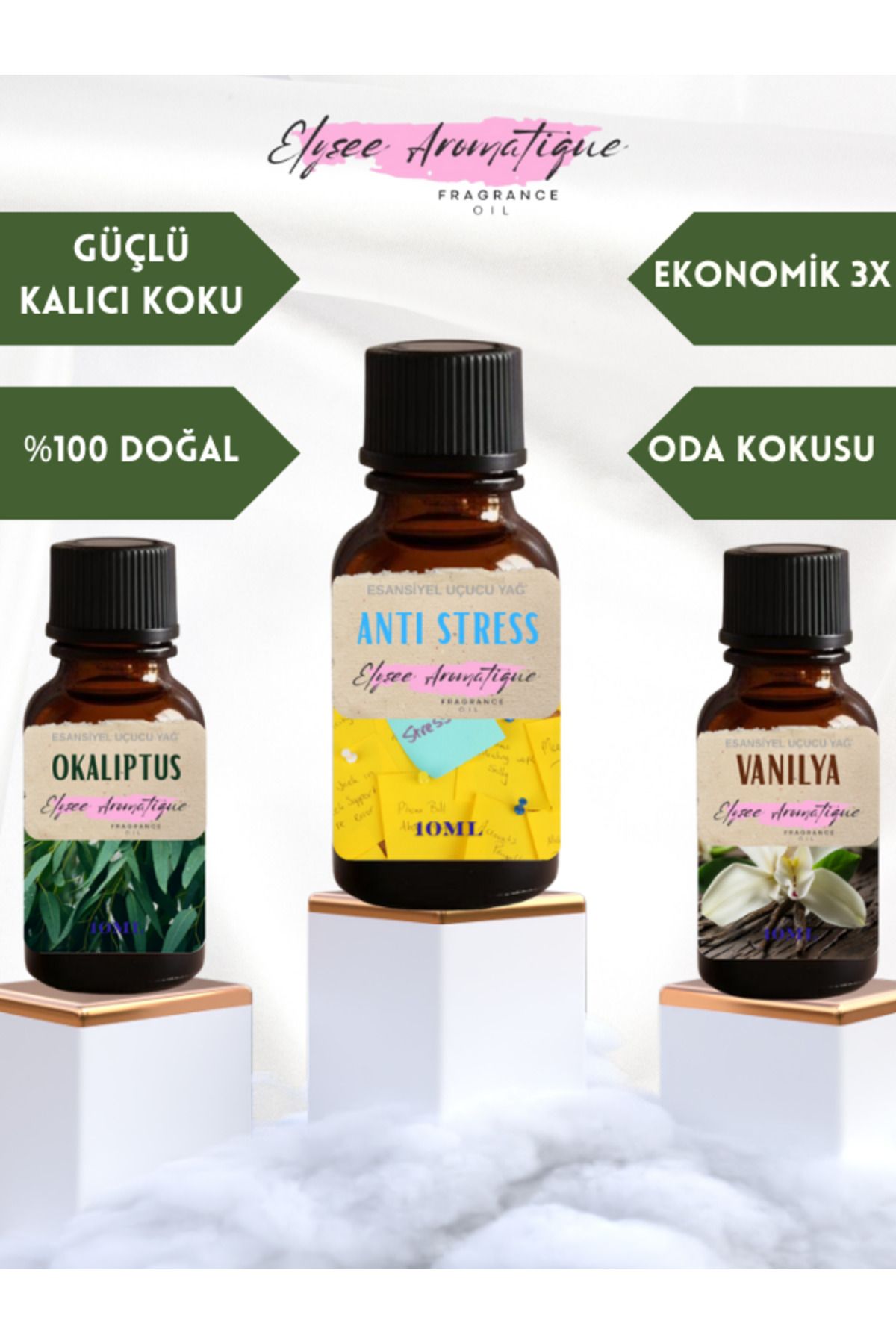 Elysee Aromatique 3'lü Set Esansiyel Uçucu Koku Yağı Difüzör Esansı Buhurdanlık Yağı Aromaterapi Yağı