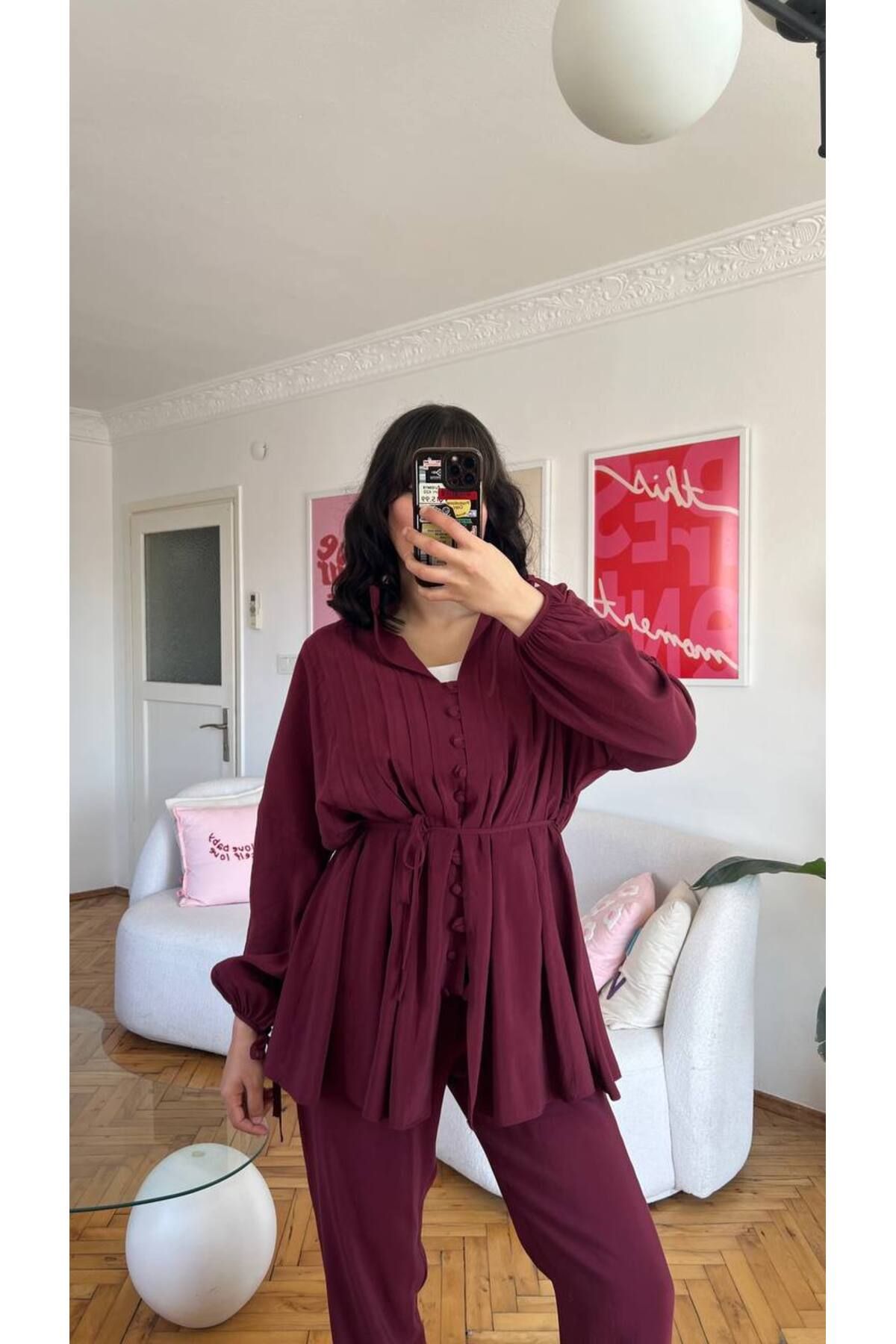 Castivo Fashion Cepli Kuşaklı Piliseli Rahat Kesim 2’li Takım