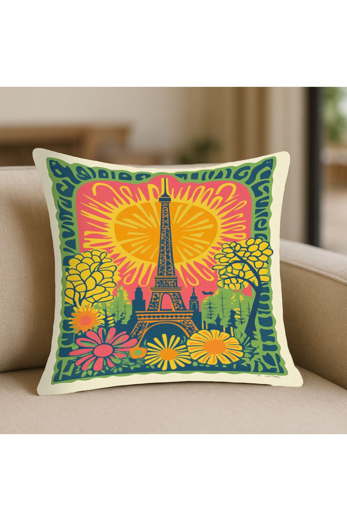 TURKISHRUG KINGDOM Soyut Tarz Turuncu Desenli Kırlent Kılıfı – 43x43 cm, Çift Taraflı, Fermuarlı, Yıkanabilir