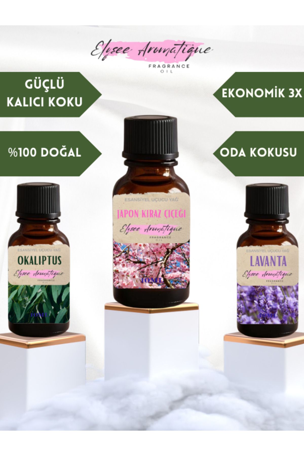 Elysee Aromatique 3'lü Set Esansiyel Uçucu Koku Yağı Difüzör Esansı Buhurdanlık Yağı Aromaterapi Yağı