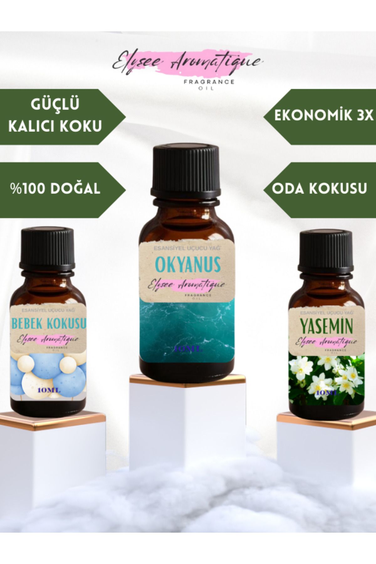 Elysee Aromatique 3'lü Set Esansiyel Uçucu Koku Yağı Difüzör Esansı Buhurdanlık Yağı Aromaterapi Yağı