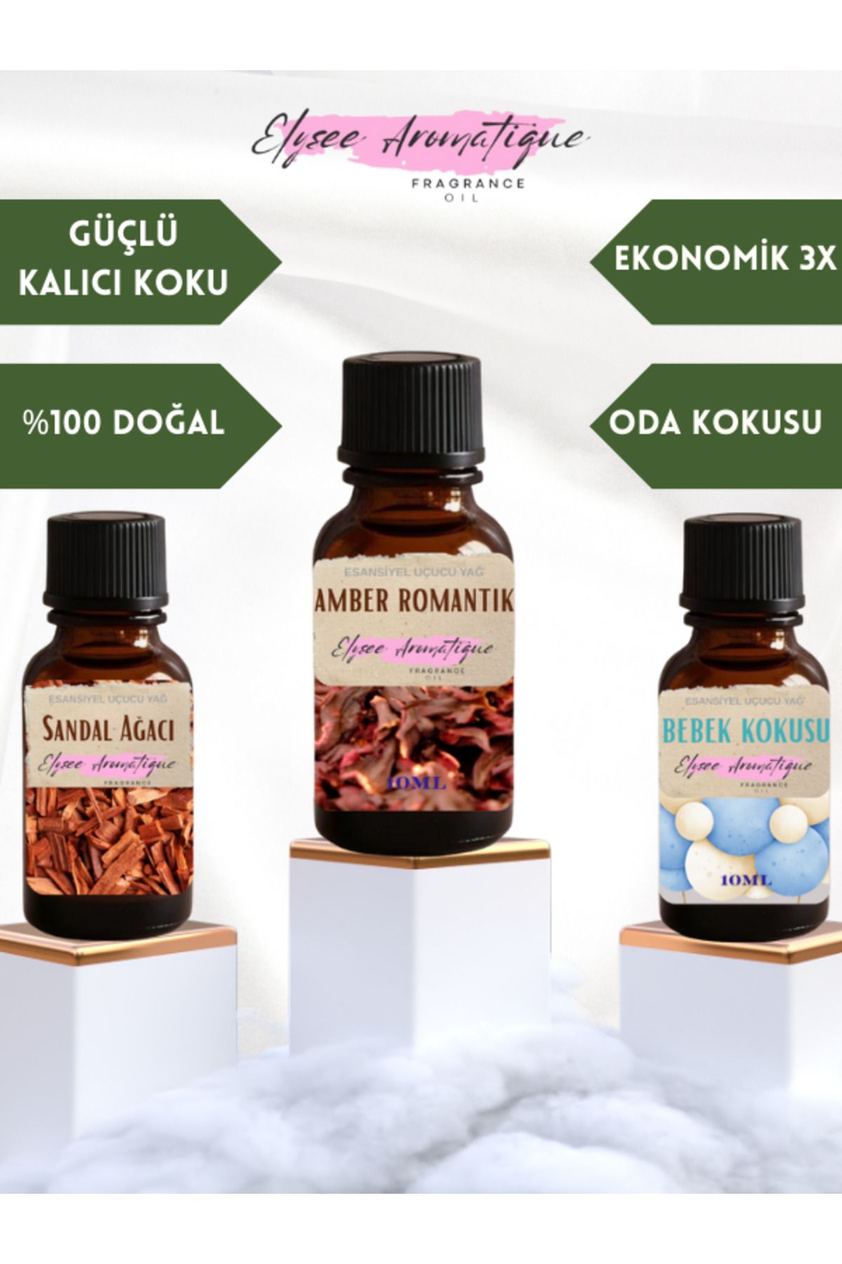 Elysee Aromatique 3'lü Set Esansiyel Uçucu Koku Yağı Difüzör Esansı Buhurdanlık Yağı Aromaterapi Yağı