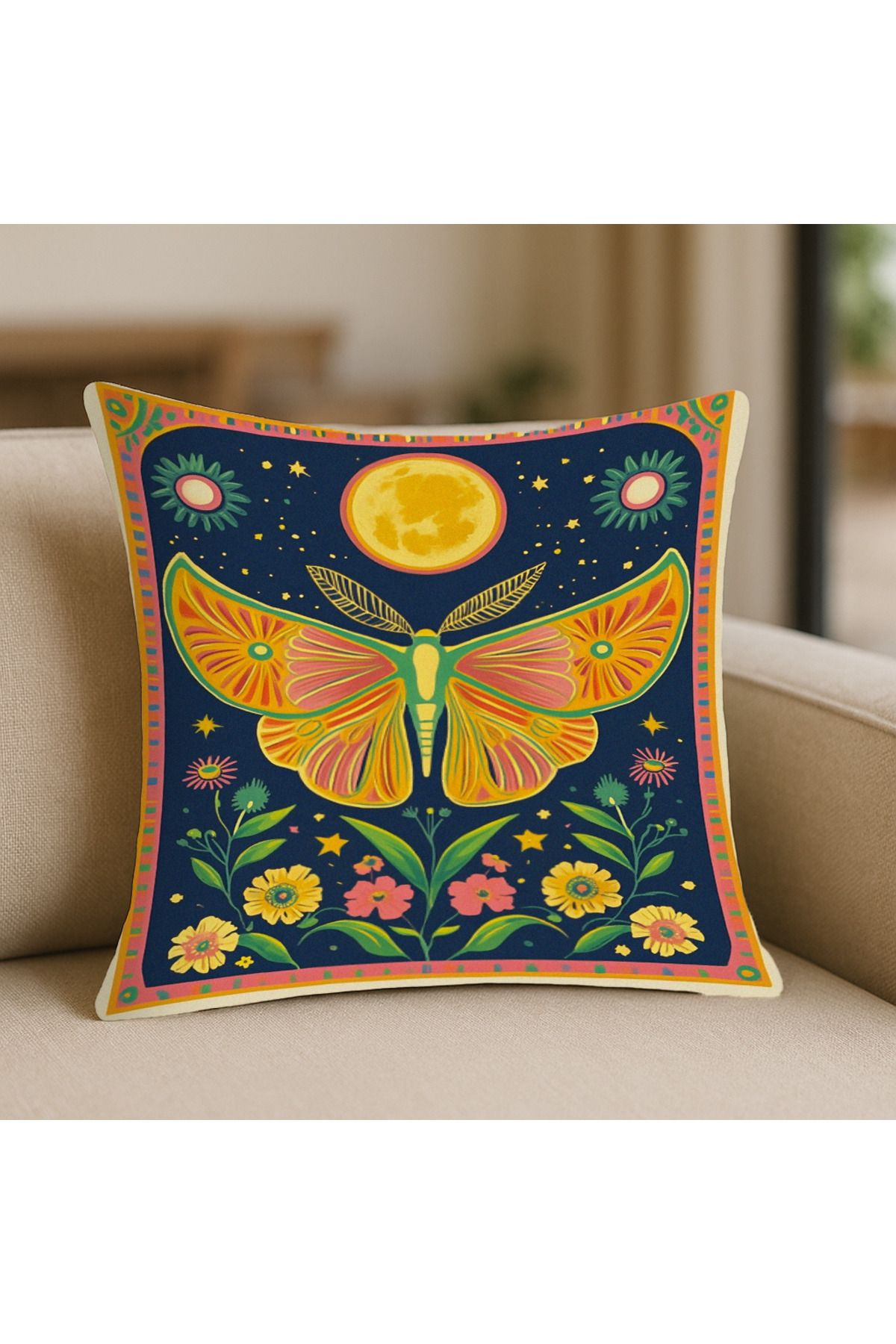 TURKISHRUG KINGDOM Modern Tarz Bej Desenli Kırlent Kılıfı – 43x43 cm, Çift Taraflı, Fermuarlı, Yıkanabilir