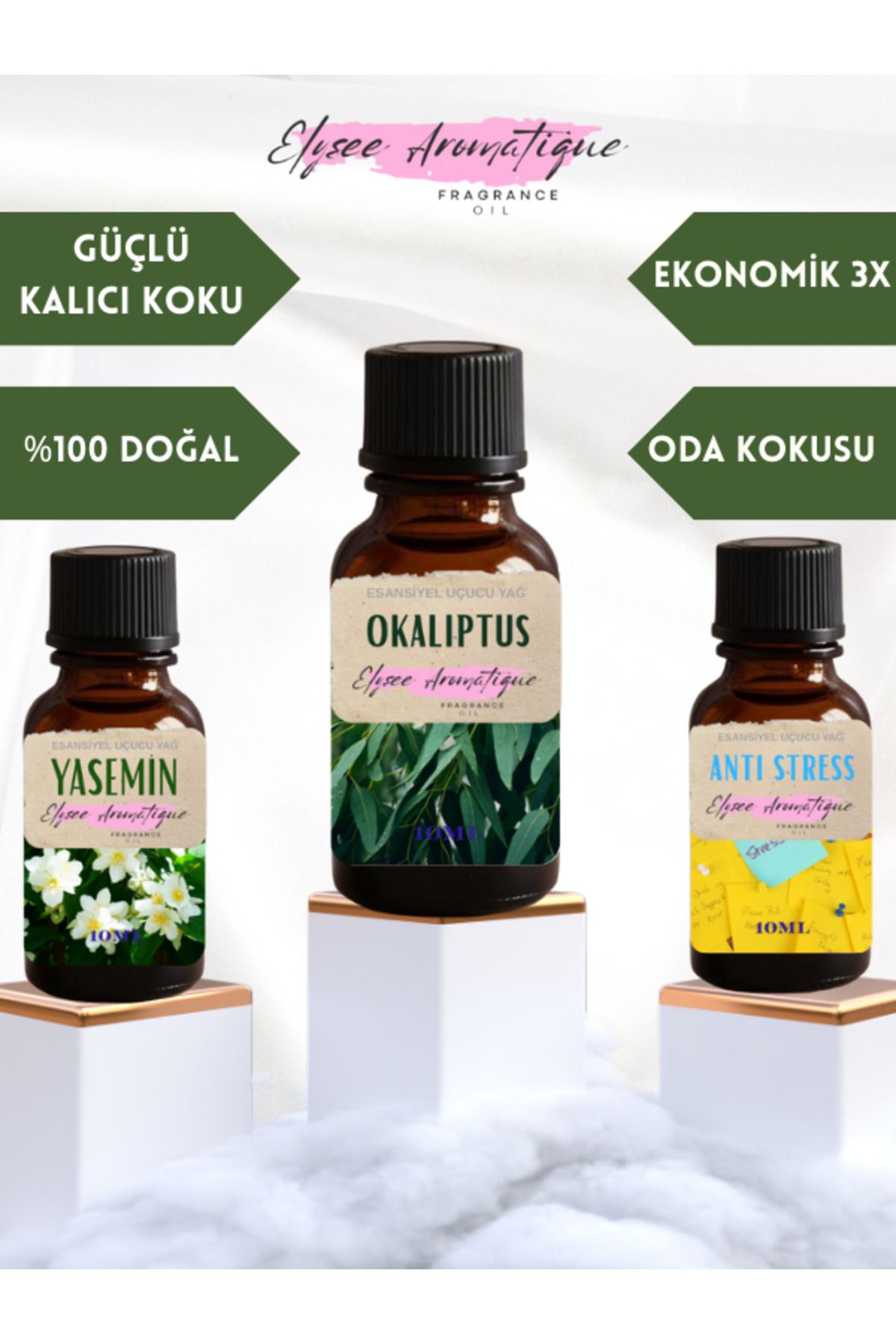 Elysee Aromatique 3'lü Set Esansiyel Uçucu Koku Yağı Difüzör Esansı Buhurdanlık Yağı Aromaterapi Yağı
