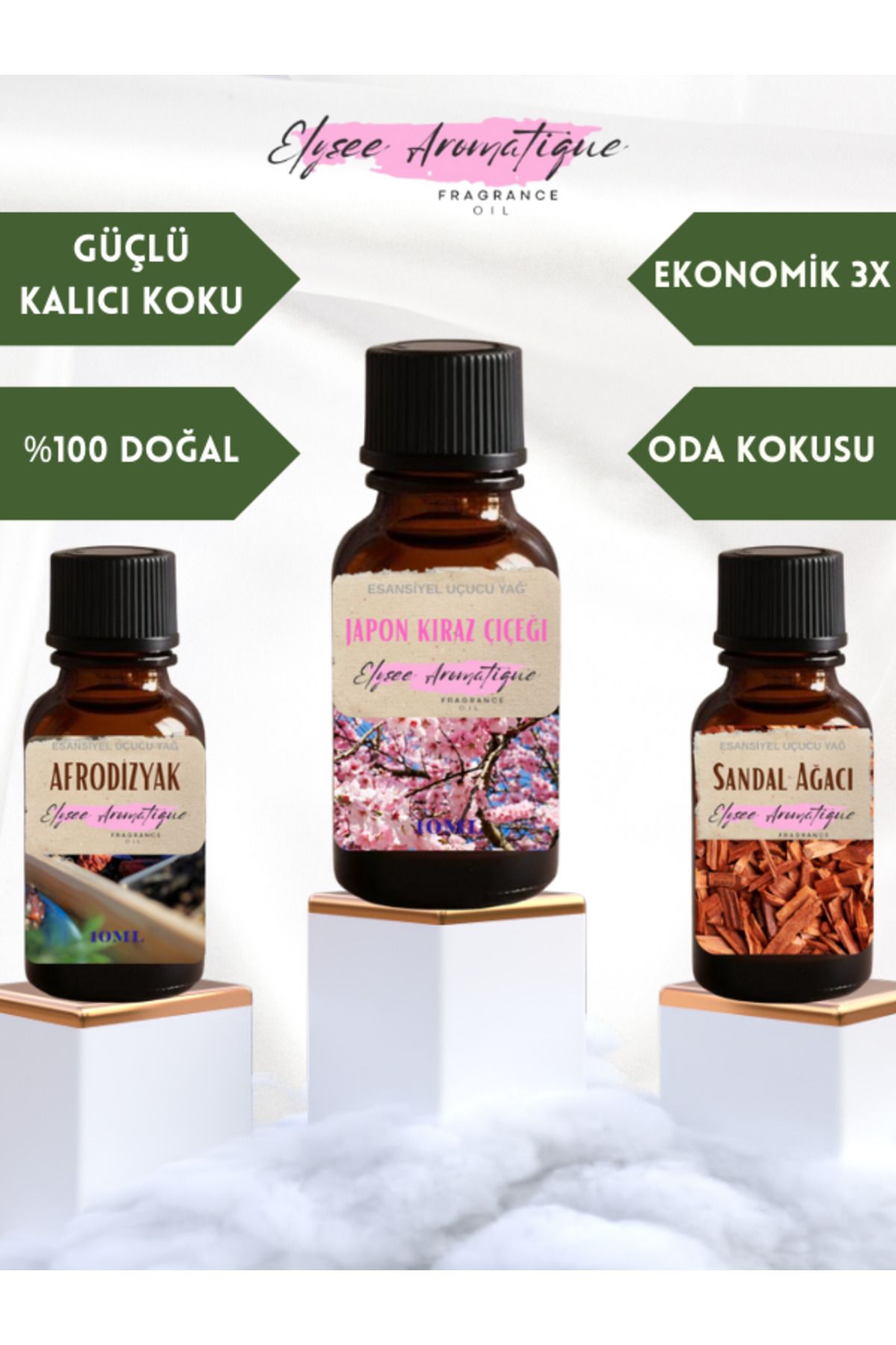 Elysee Aromatique 3'lü Set Esansiyel Uçucu Koku Yağı Difüzör Esansı Buhurdanlık Yağı Aromaterapi Yağı