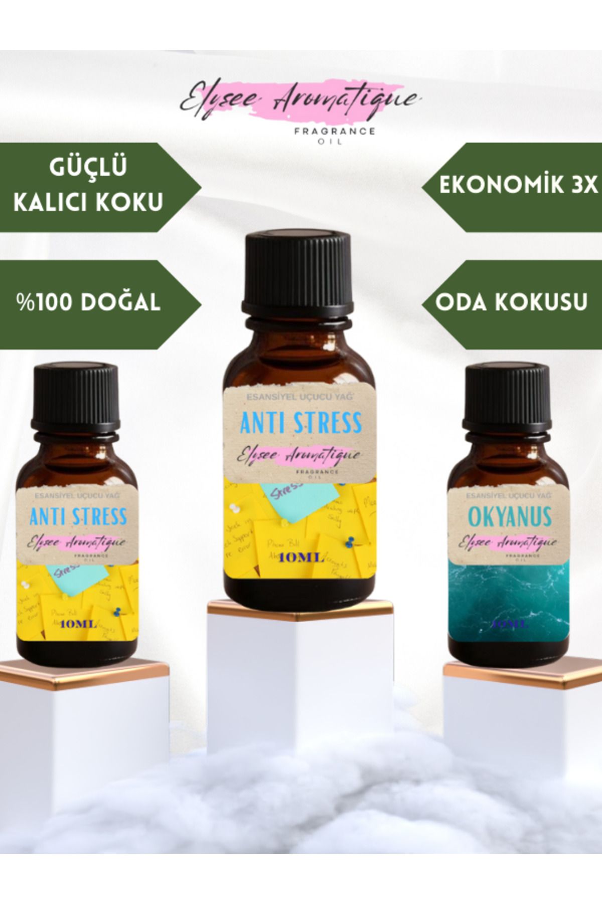 Elysee Aromatique 3'lü Set Esansiyel Uçucu Koku Yağı Difüzör Esansı Buhurdanlık Yağı Aromaterapi Yağı
