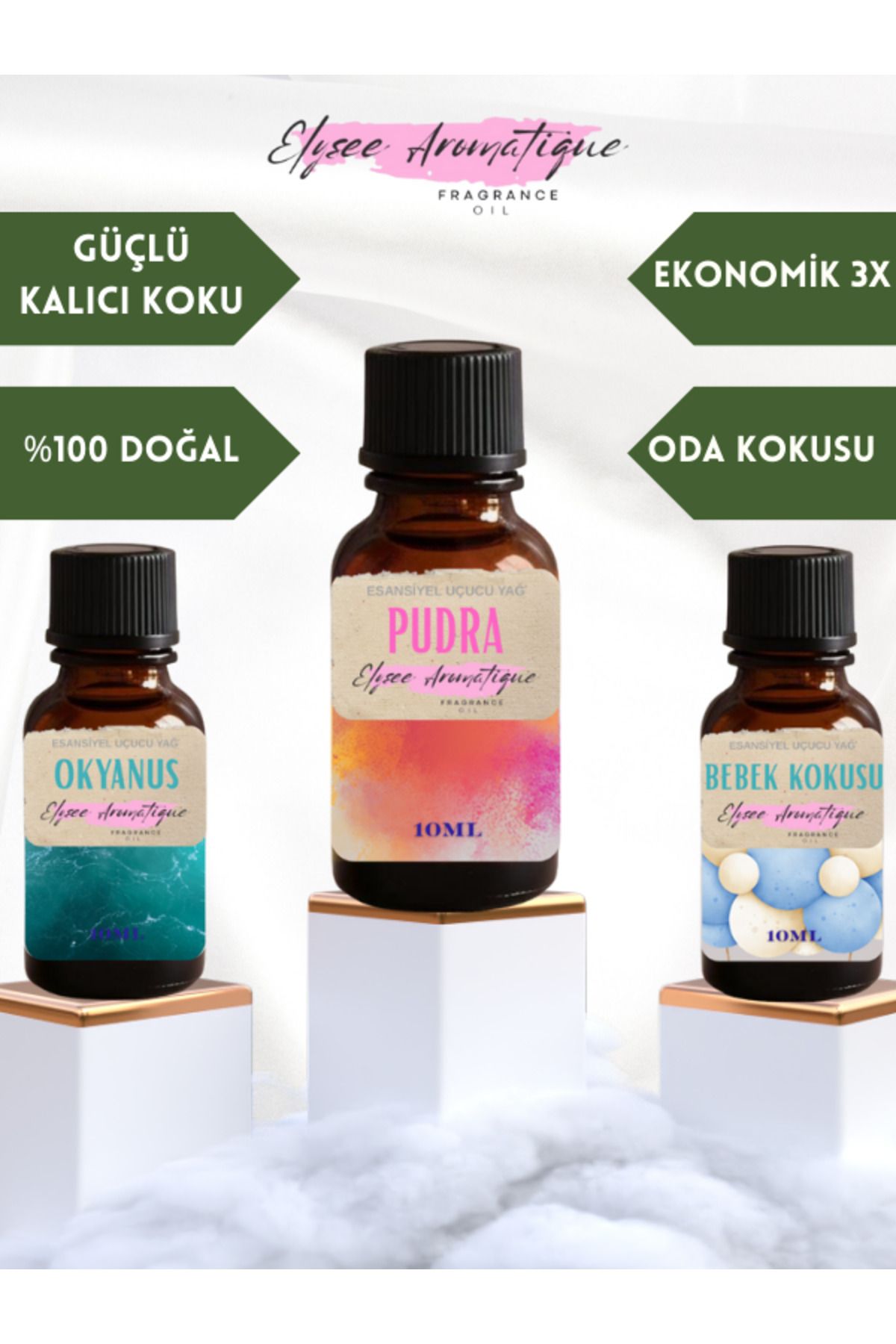 Elysee Aromatique 3'lü Set Esansiyel Uçucu Koku Yağı Difüzör Esansı Buhurdanlık Yağı Aromaterapi Yağı