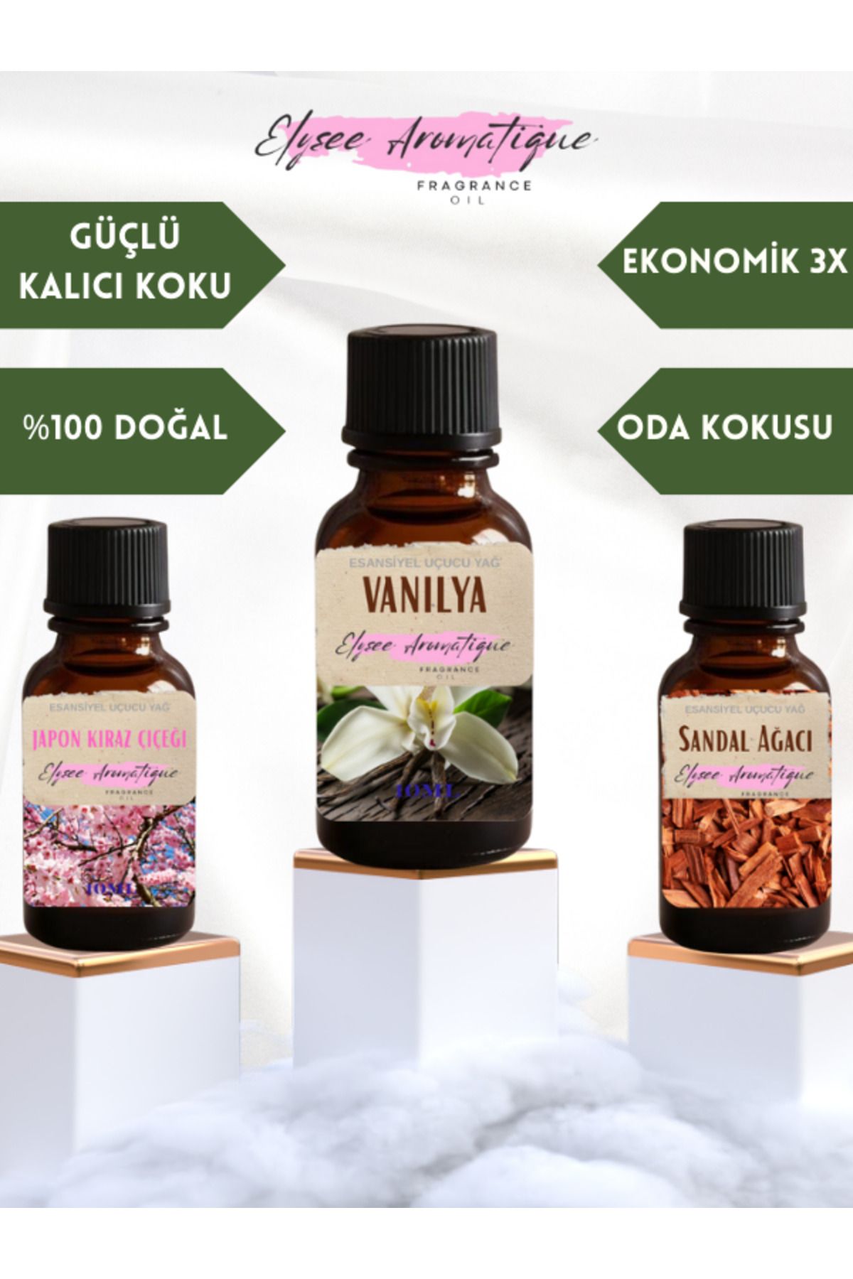 Elysee Aromatique 3'lü Set Esansiyel Uçucu Koku Yağı Difüzör Esansı Buhurdanlık Yağı Aromaterapi Yağı