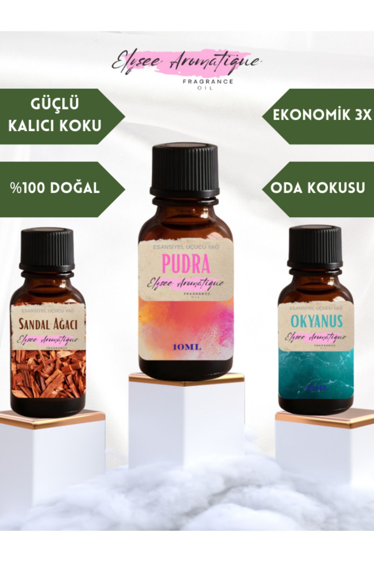 Elysee Aromatique 3'lü Set Esansiyel Uçucu Koku Yağı Difüzör Esansı Buhurdanlık Yağı Aromaterapi Yağı