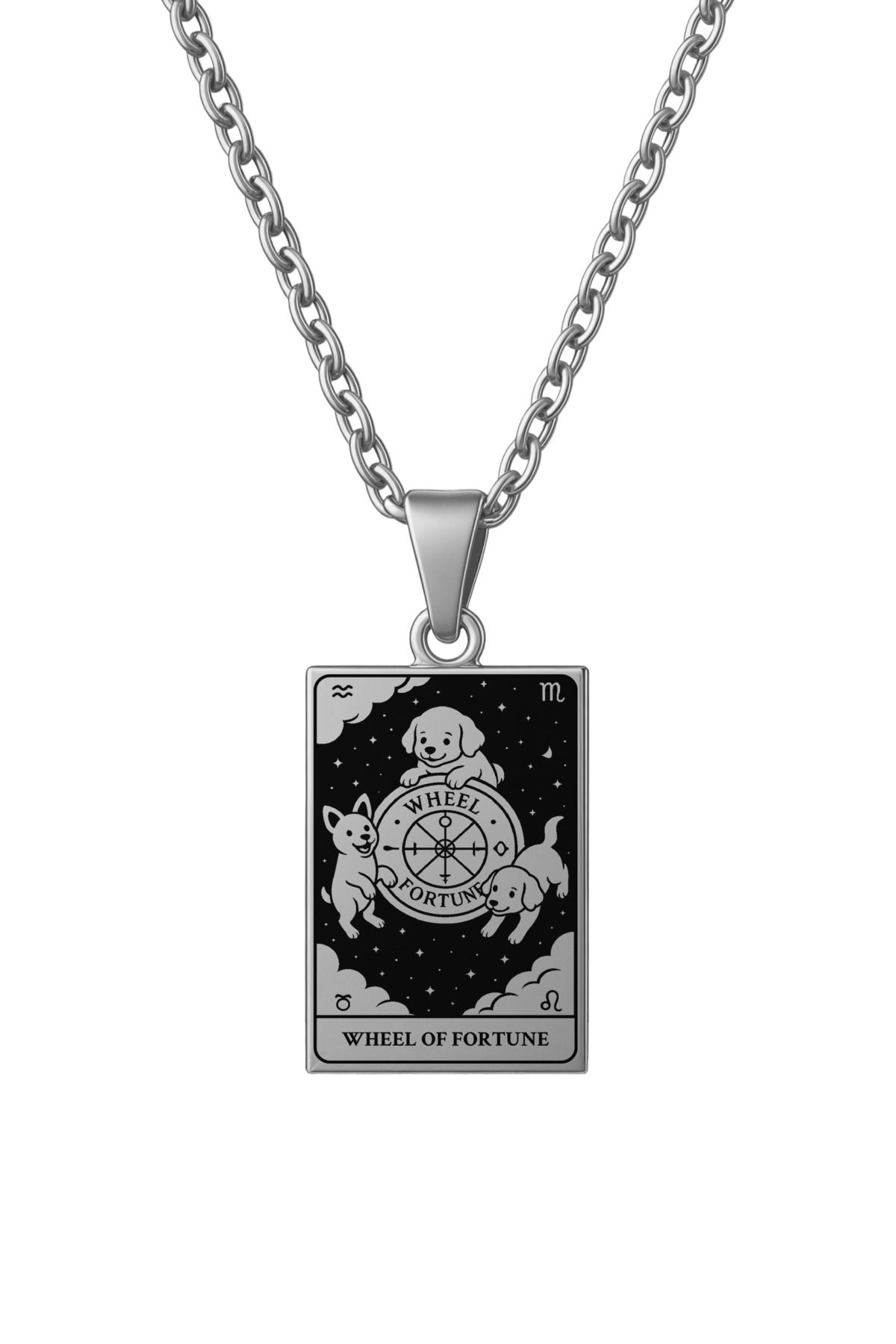ArtinArt Wheel of Fortune - Kader Çarkı Köpek Tarot Kart | 316L Çelik Kolye
