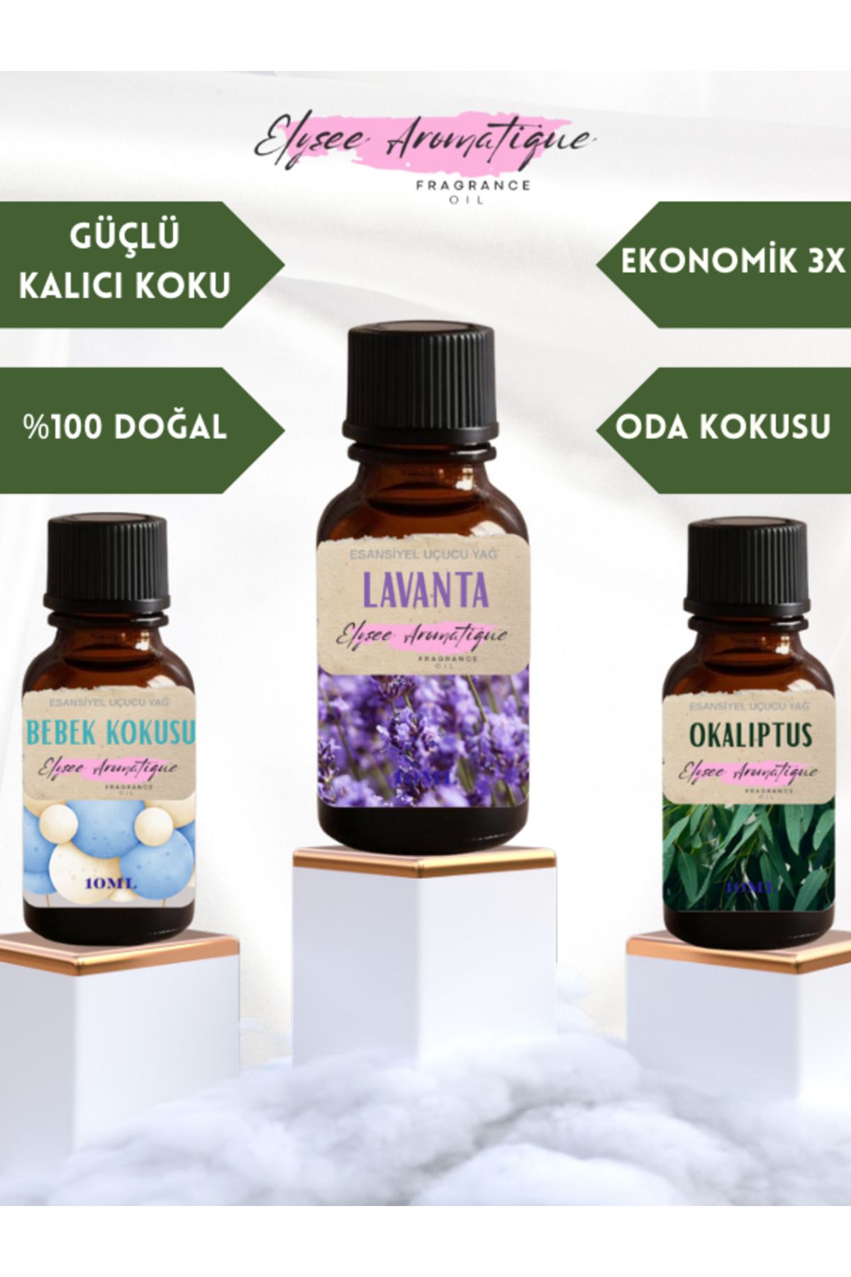 Elysee Aromatique 3'lü Set Esansiyel Uçucu Koku Yağı Difüzör Esansı Buhurdanlık Yağı Aromaterapi Yağı