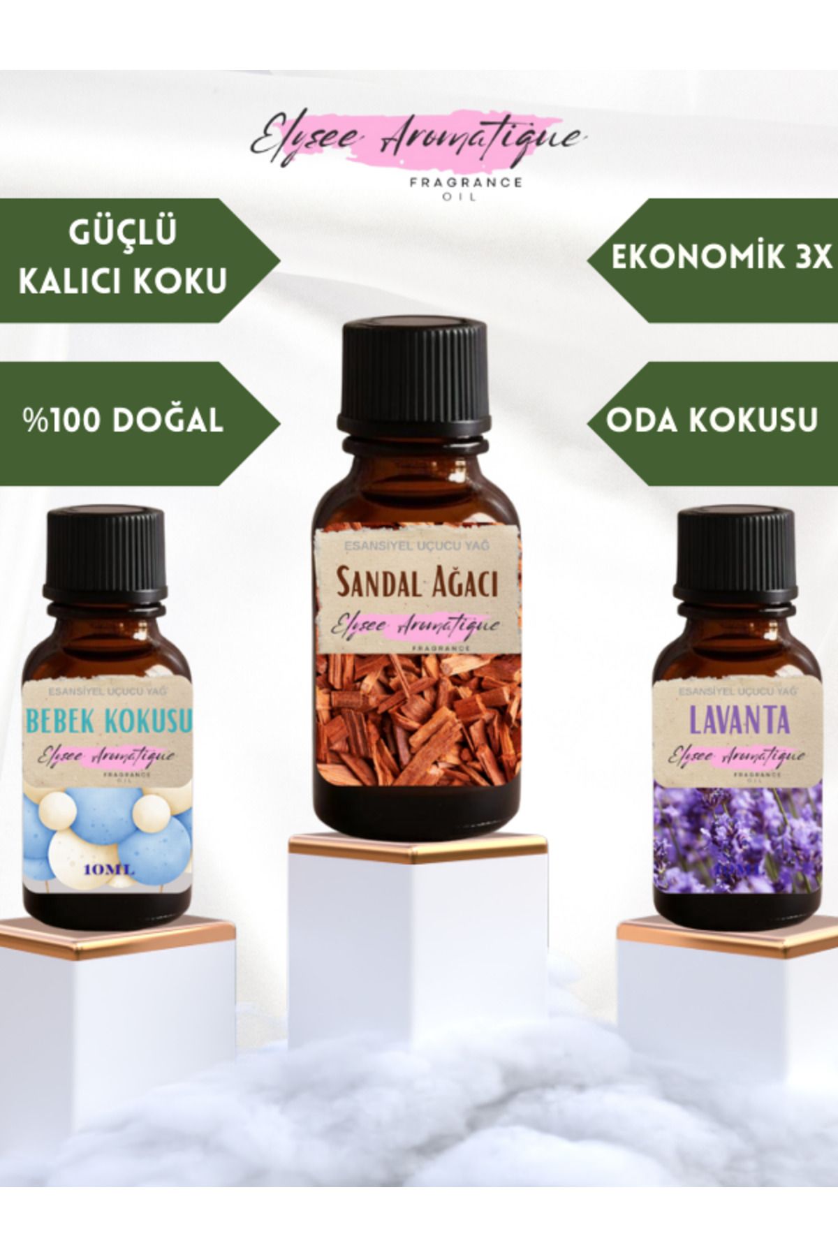 Elysee Aromatique 3'lü Set Esansiyel Uçucu Koku Yağı Difüzör Esansı Buhurdanlık Yağı Aromaterapi Yağı
