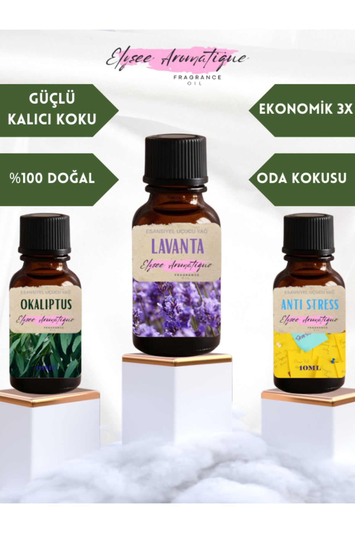 Elysee Aromatique 3'lü Set Esansiyel Uçucu Koku Yağı Difüzör Esansı Buhurdanlık Yağı Aromaterapi Yağı