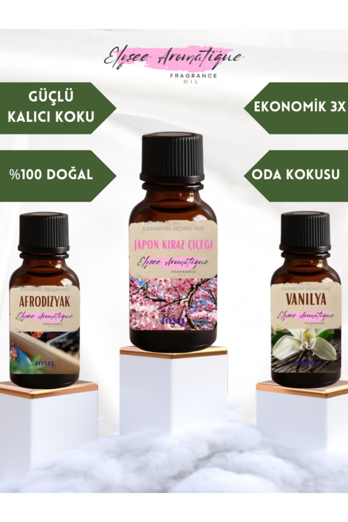 Elysee Aromatique 3'lü Set Esansiyel Uçucu Koku Yağı Difüzör Esansı Buhurdanlık Yağı Aromaterapi Yağı