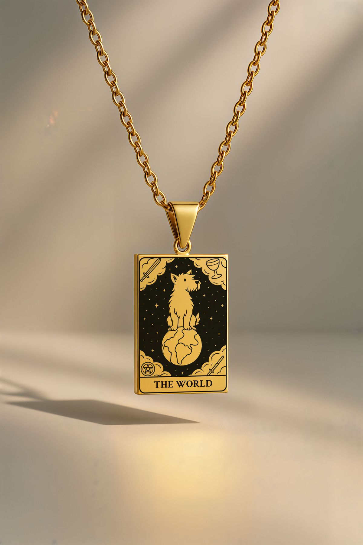 ArtinArt The World - Dünya Köpek Tarot Kart | 316L Çelik Kolye