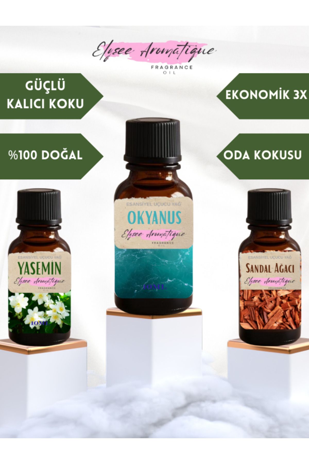 Elysee Aromatique 3'lü Set Esansiyel Uçucu Koku Yağı Difüzör Esansı Buhurdanlık Yağı Aromaterapi Yağı