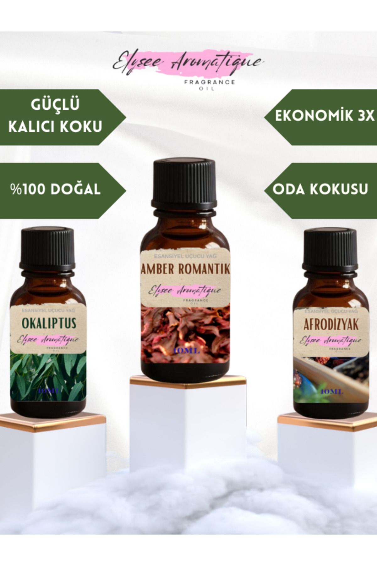 Elysee Aromatique 3'lü Set Esansiyel Uçucu Koku Yağı Difüzör Esansı Buhurdanlık Yağı Aromaterapi Yağı
