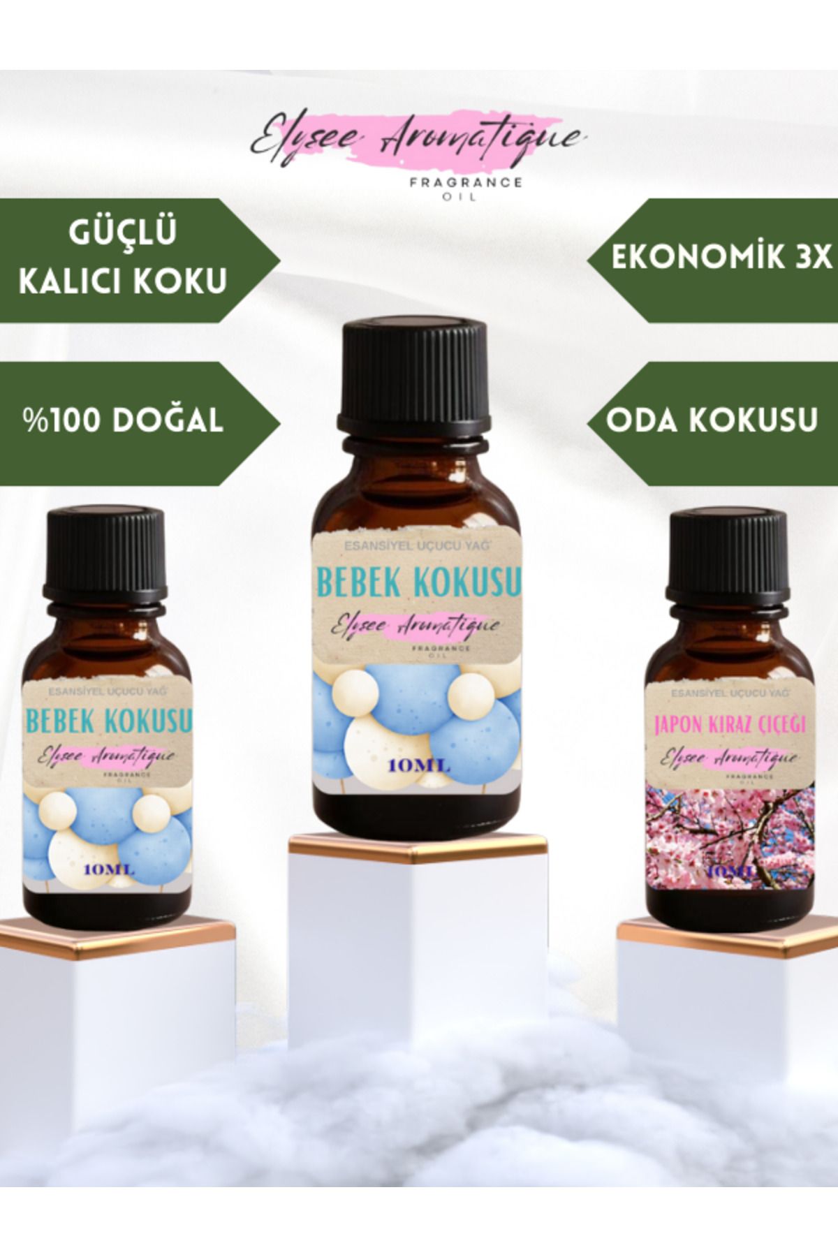 Elysee Aromatique 3'lü Set Esansiyel Uçucu Koku Yağı Difüzör Esansı Buhurdanlık Yağı Aromaterapi Yağı